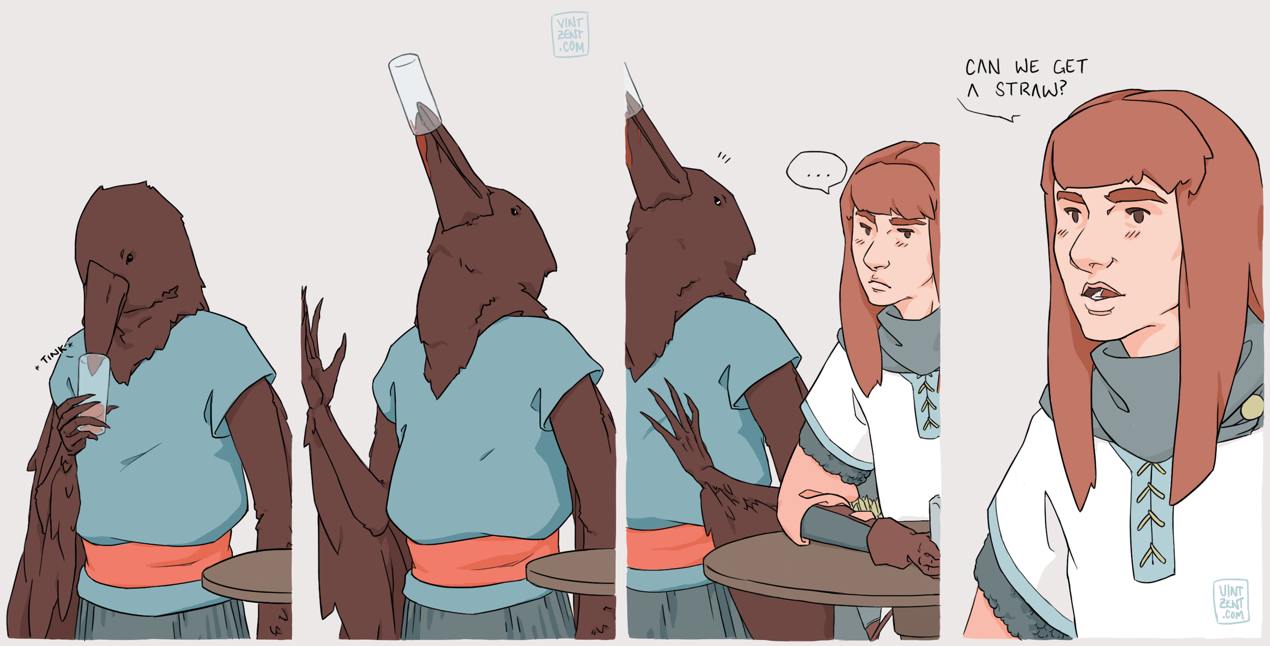  october 2018 - my birdman and the ranger from my current dnd campaign; turns out the bar didn’t cater to beaks.  