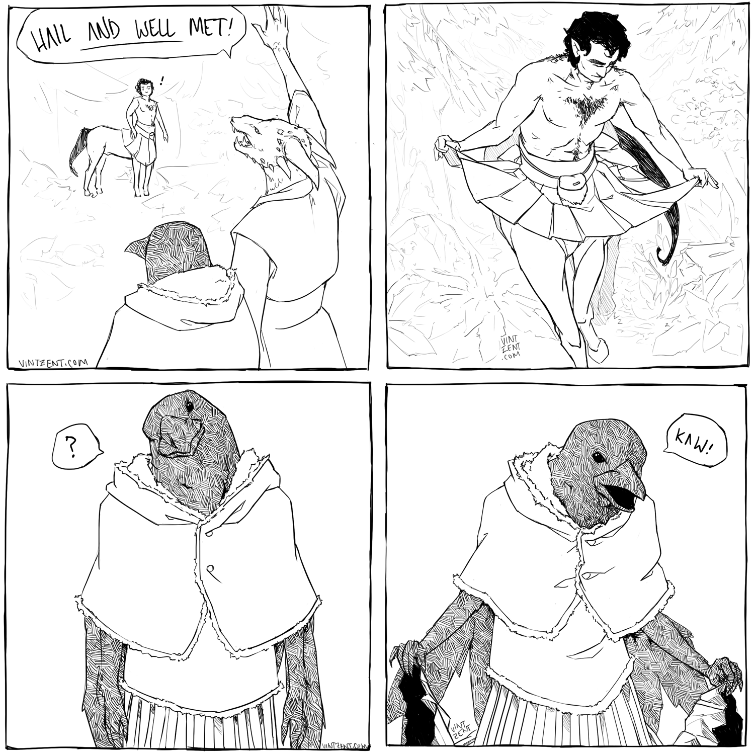  october 2018 - another from dnd. the party met a very cool centaur, and my bird learned how to curtsey from him.  