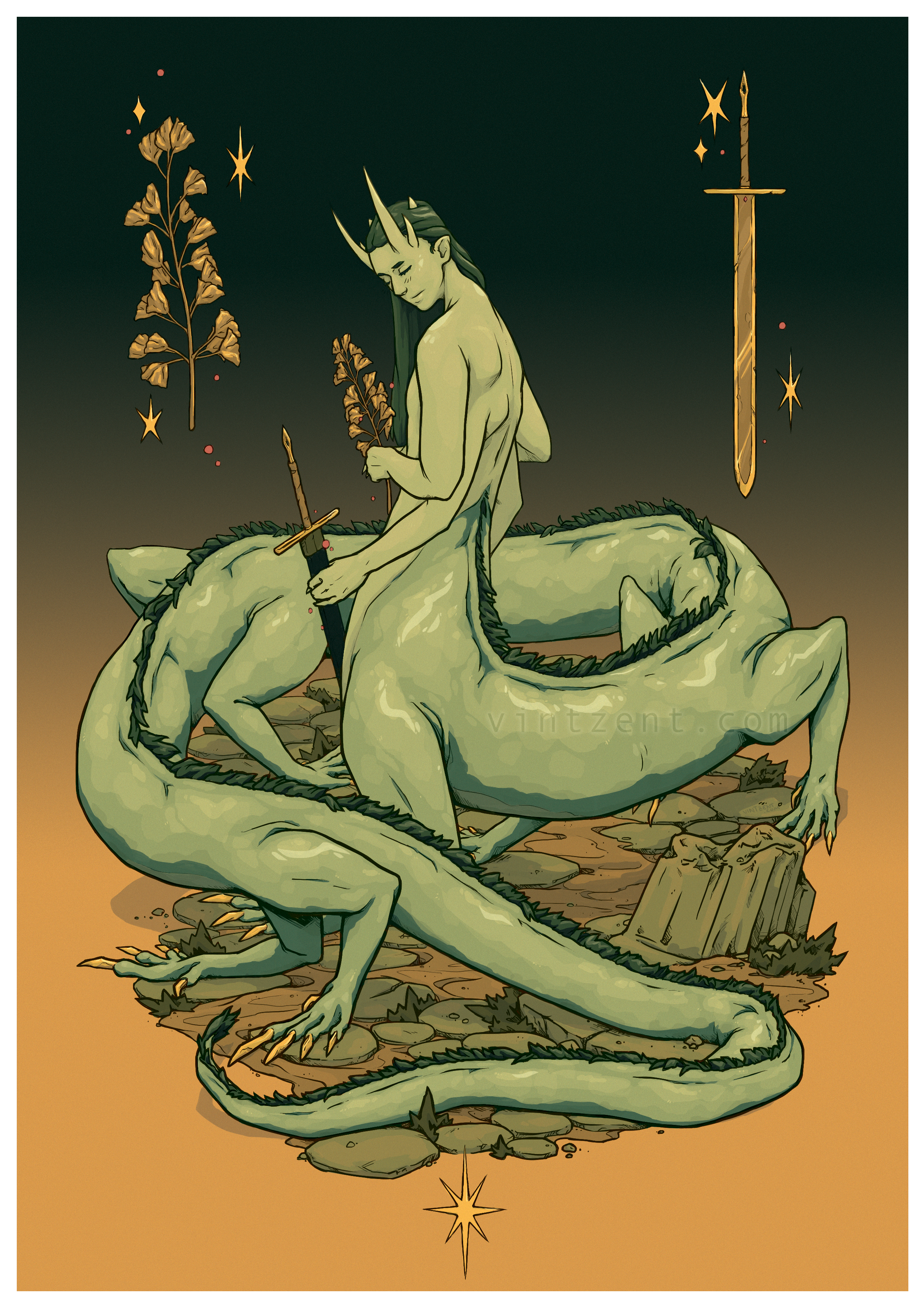  1/10 - Looong Dragon design for original art zine. Adobe Photoshop. 