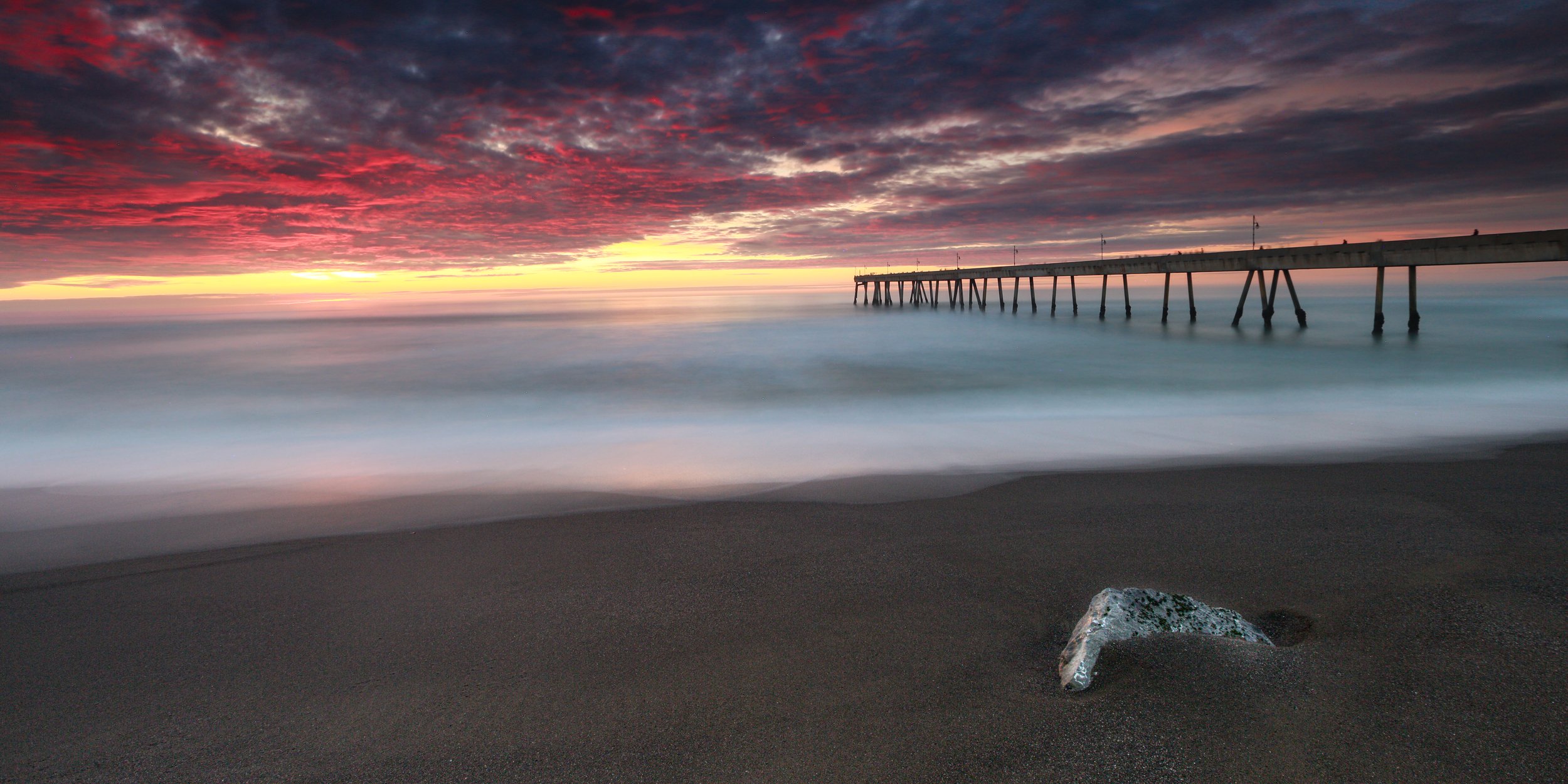 pacifica pier sunset cherry sky rock beach