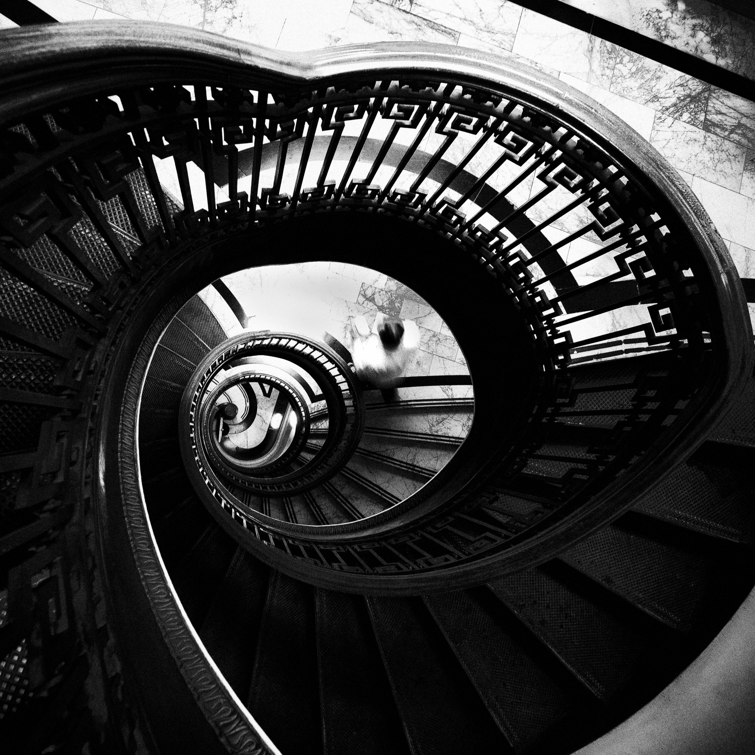 San Francisco mechanics institute black white spiral staircase vertigo