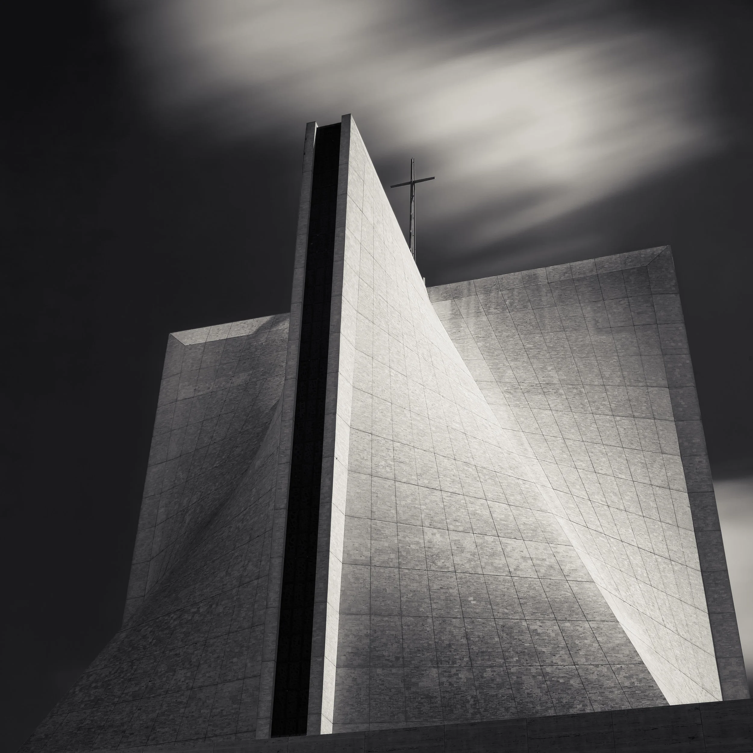 San Francisco St Mary Assumption cathedral black white clouds church ark