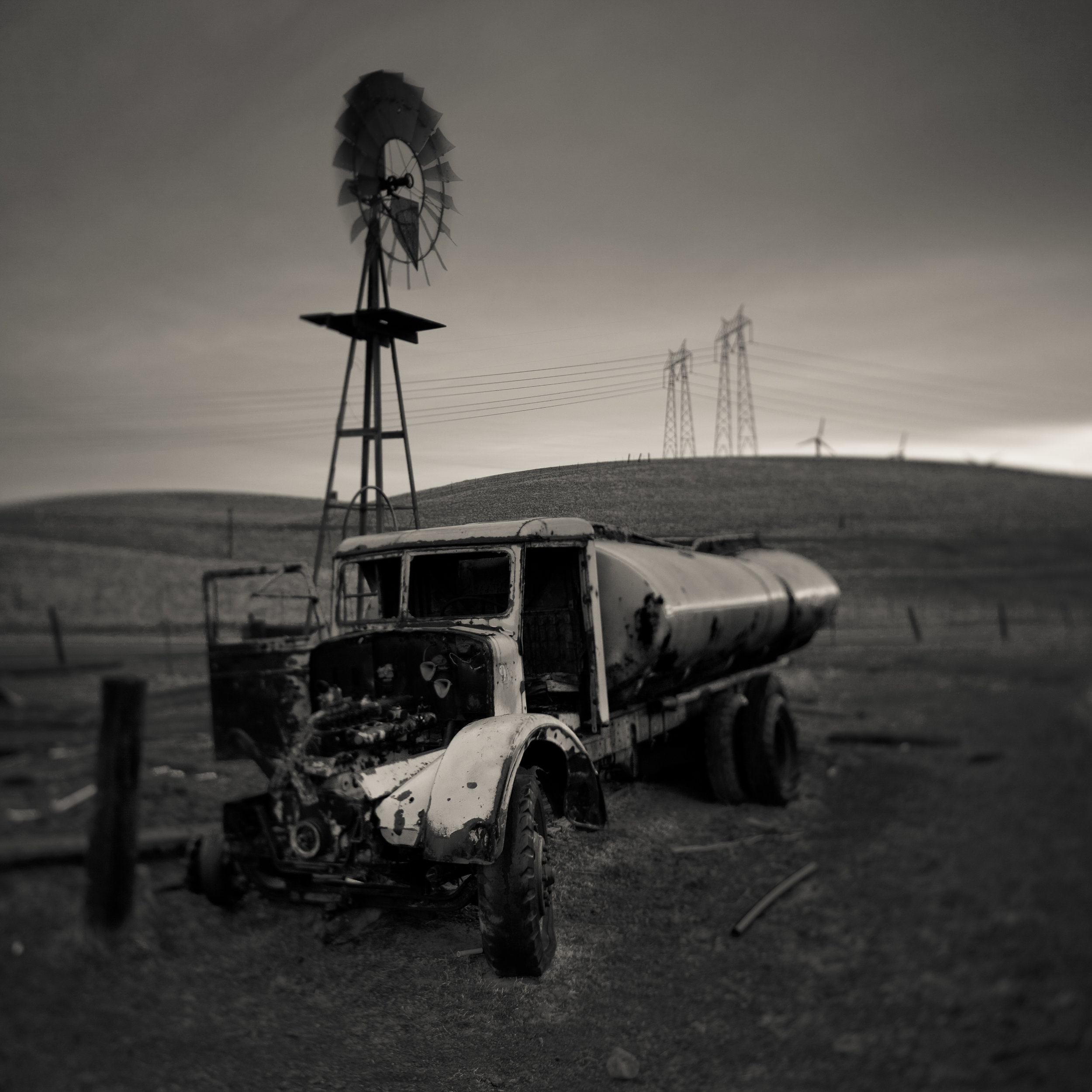 Altamont black white windmill truck abandoned rural