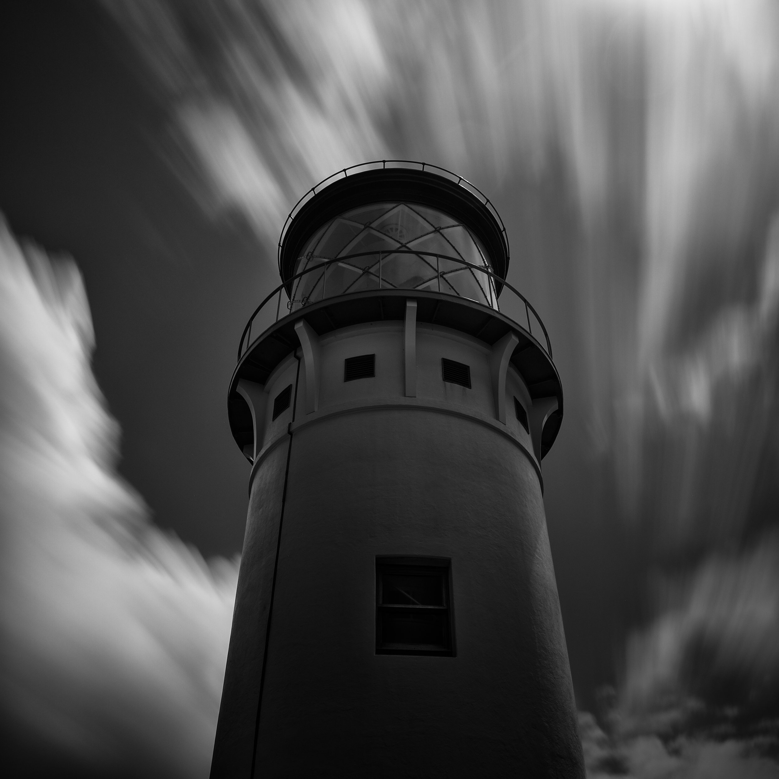 Kauai black white kilauea lighthouse clouds drama beacon