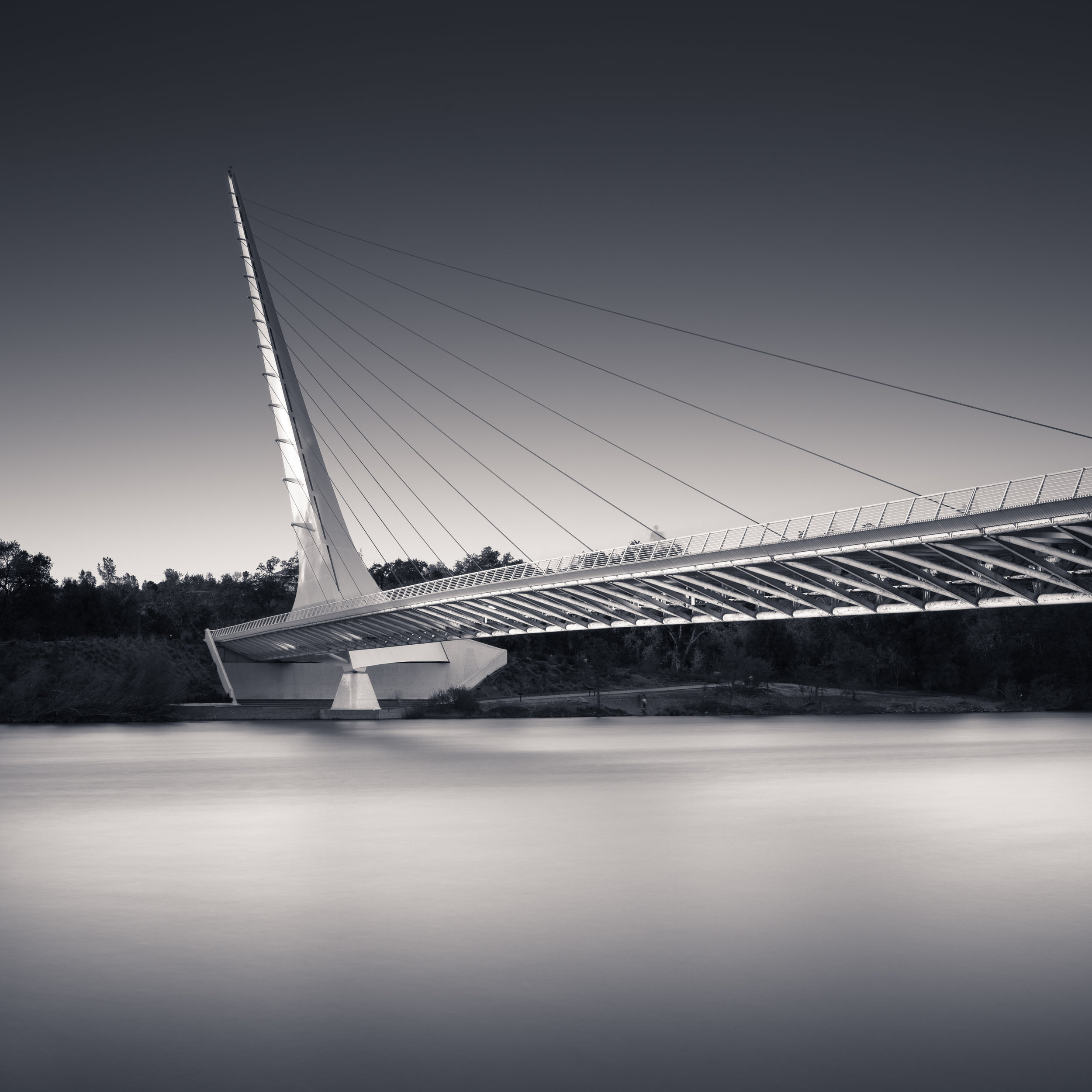 Redding black white sundial bridge sacramento river evening