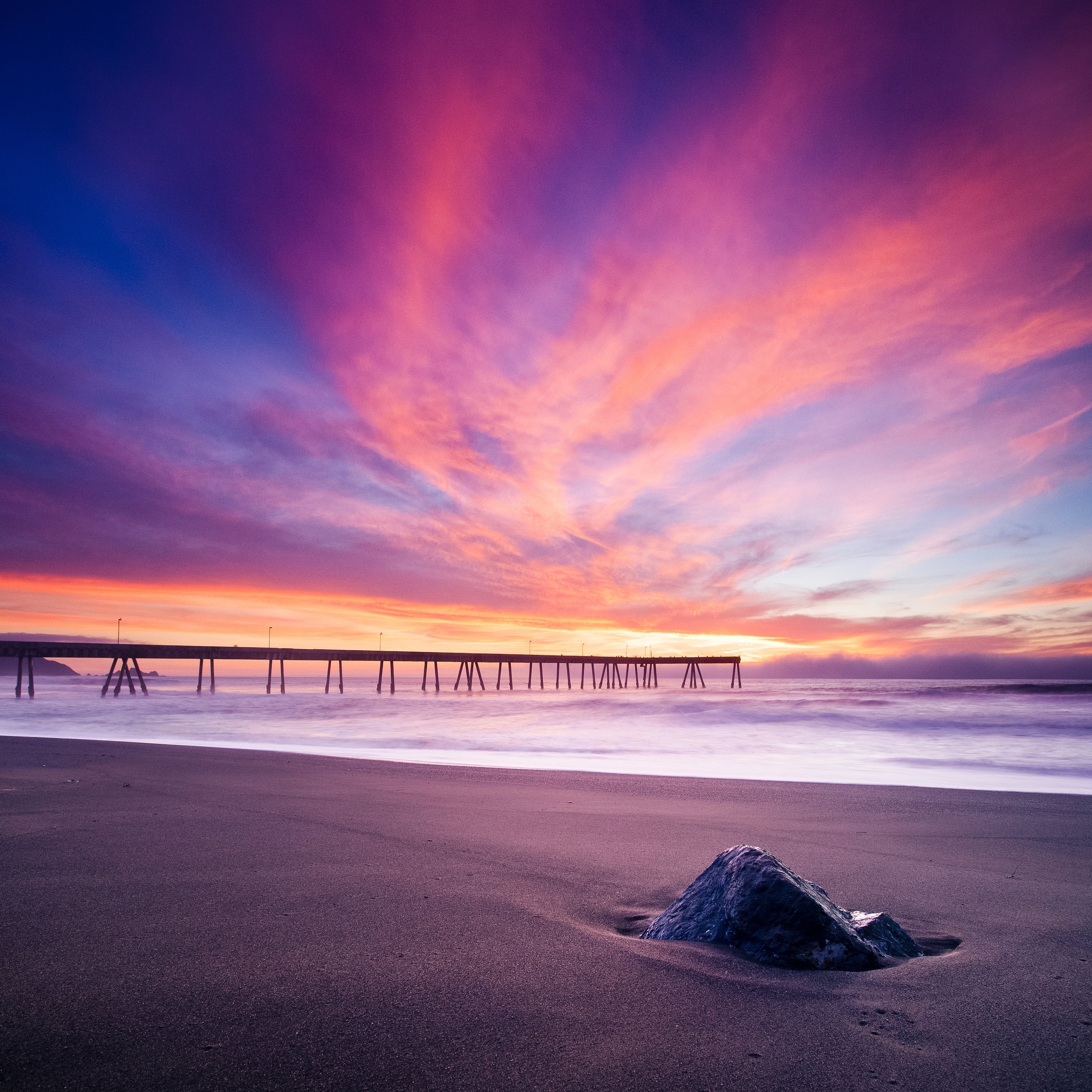 Pacifica pier sunset pastel explosion