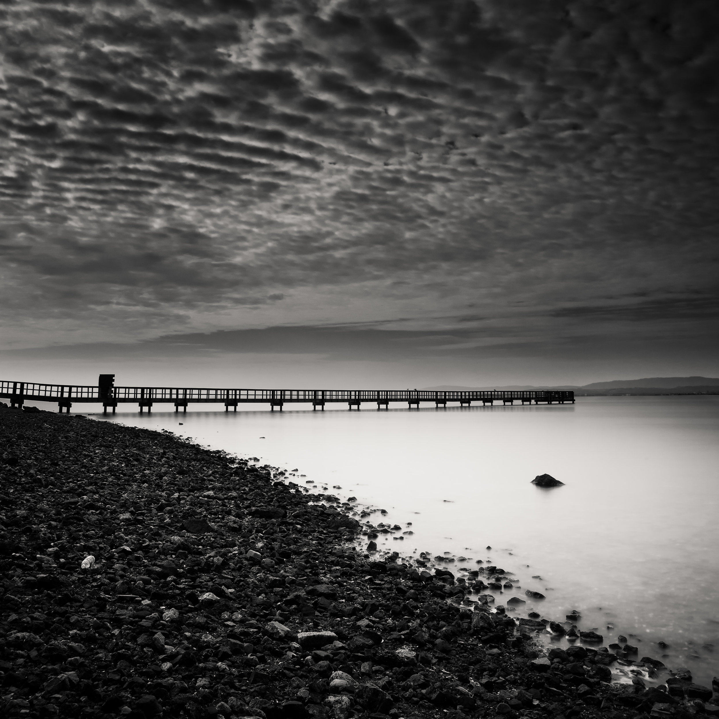 South San Francisco black white candlestick pier clouds impression