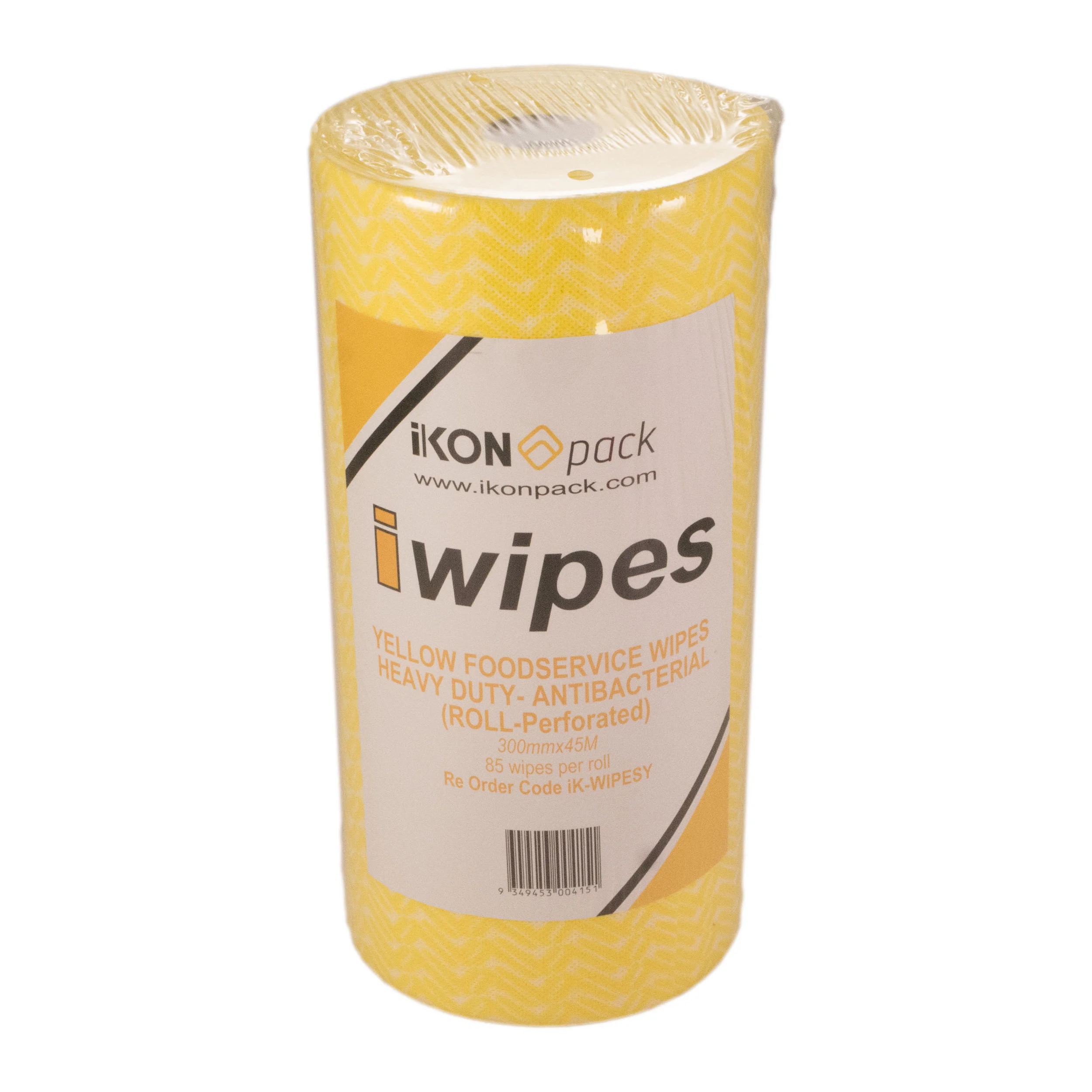 iK-WIPESY YELLOW FOODSERVICE WIPES HEAVY DUTY (ROLL-Perforated) 300mmx45m ON A ROLL (85 Wipes / roll) PERF. 4 rolls per box
