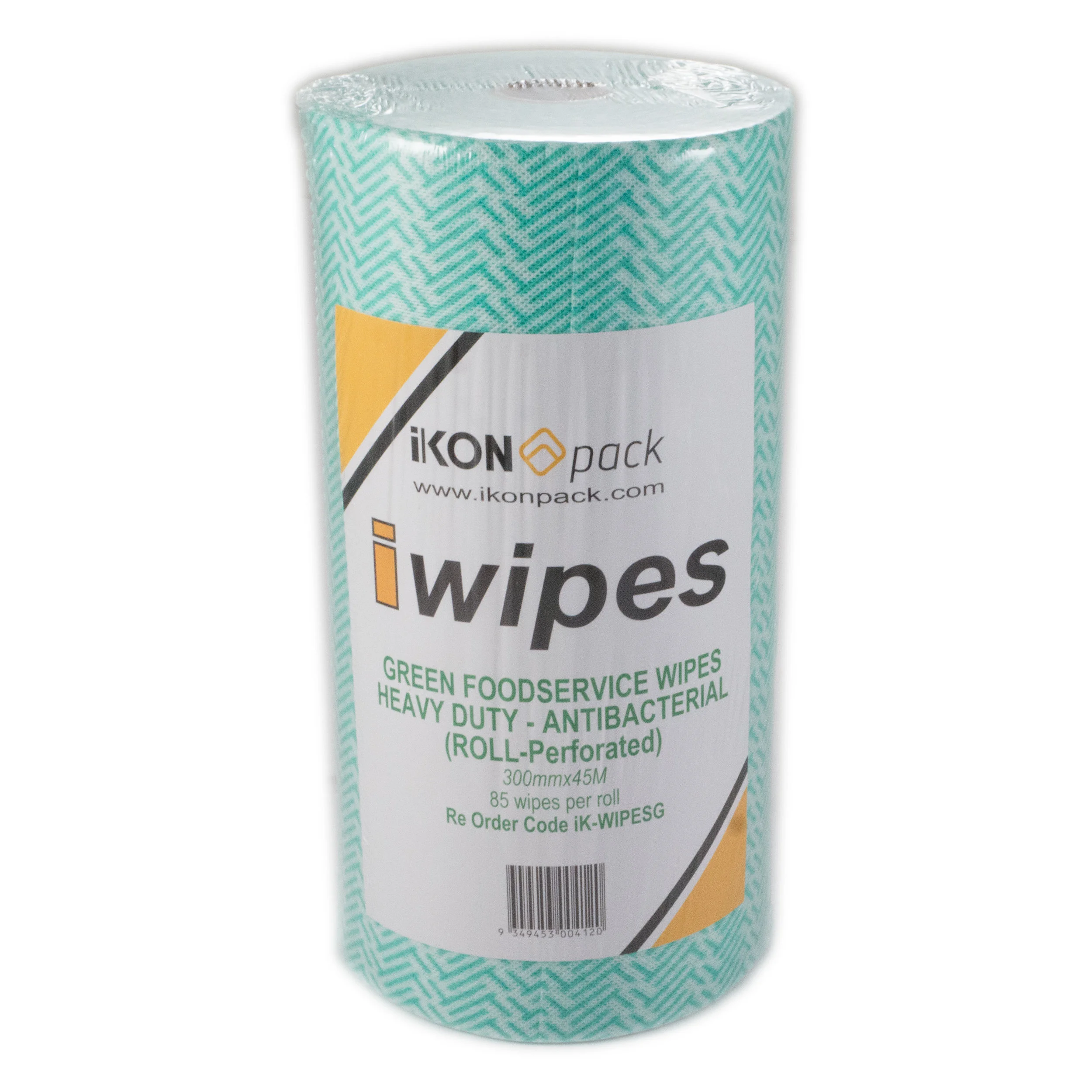 iK-WIPESG GREEN FOODSERVICE WIPES HEAVY DUTY (ROLL-Perforated) 300mmx45m ON A ROLL (85 Wipes / roll) PERF. 4 rolls per box