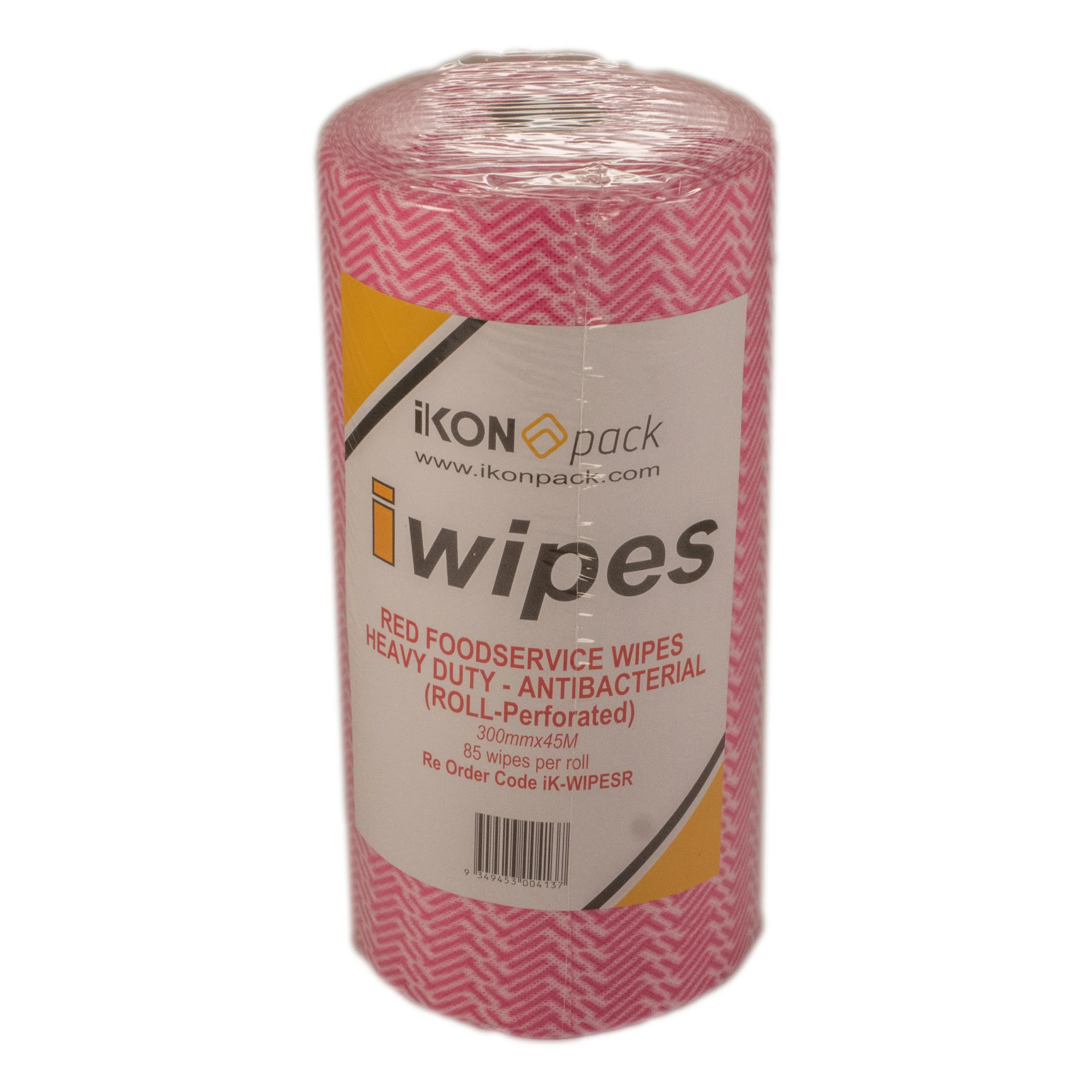 iK-WIPESR RED FOODSERVICE WIPES HEAVY DUTY (ROLL-Perforated) 300mmx45m ON A ROLL (85 Wipes / roll) PERF. 4 rolls per box