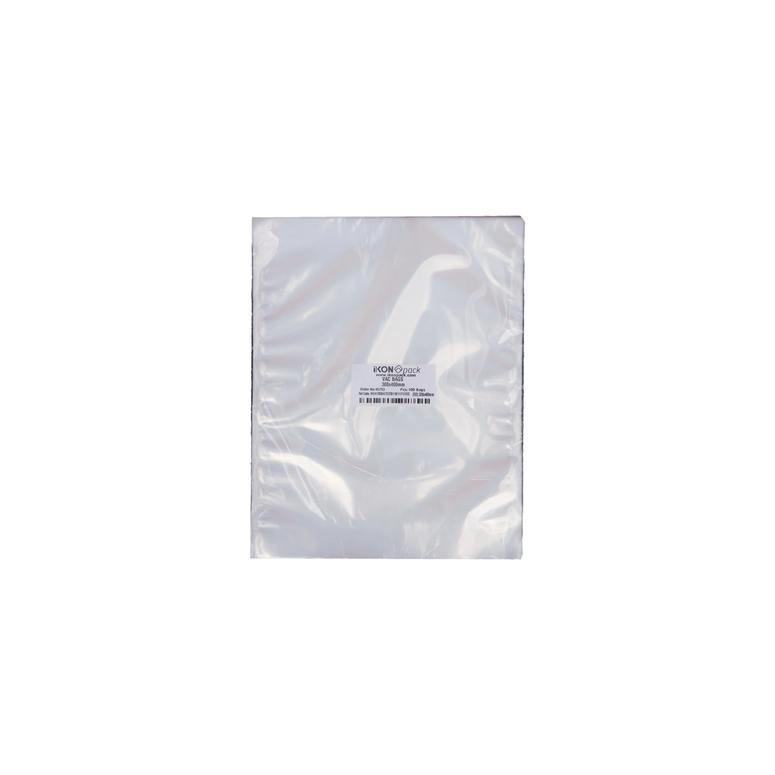 iK-VAC3040 VACUUM POUCH 70 MICRON 300X400 100 per slv 1000 per carton