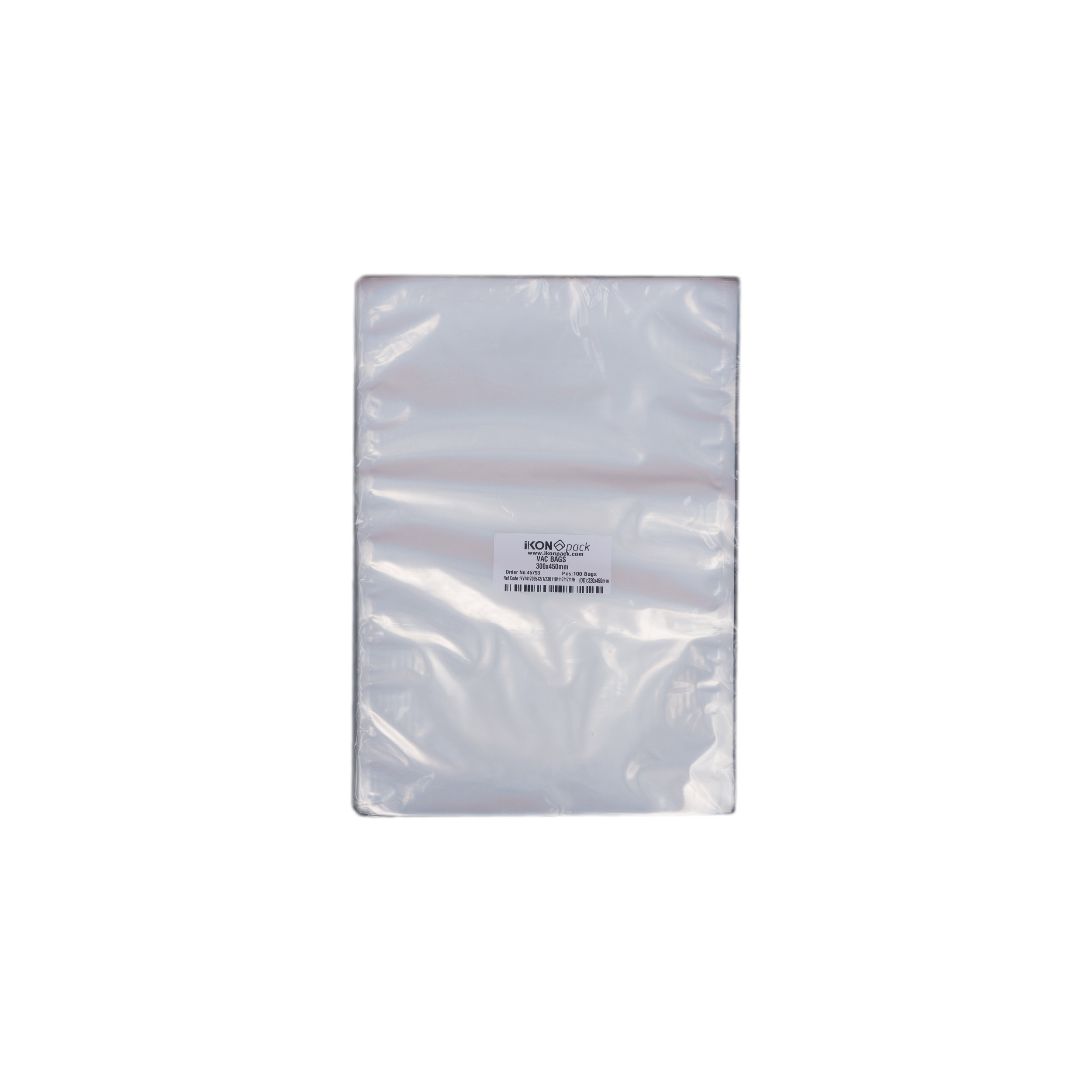 iK-VAC3045 VACUUM POUCH 70 MICRON 300X450 100 per slv 500 per carton