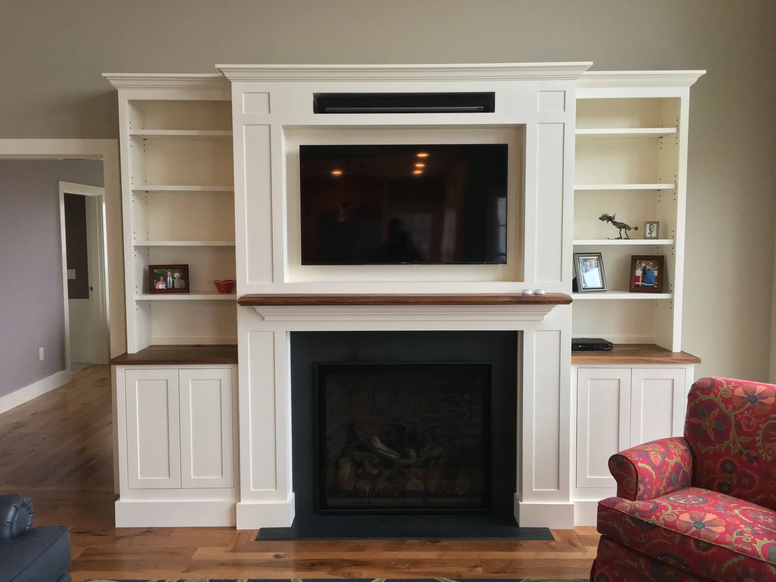  Furniture grade Custom built-in entertainment center/ mantel. New London, NH 2015    