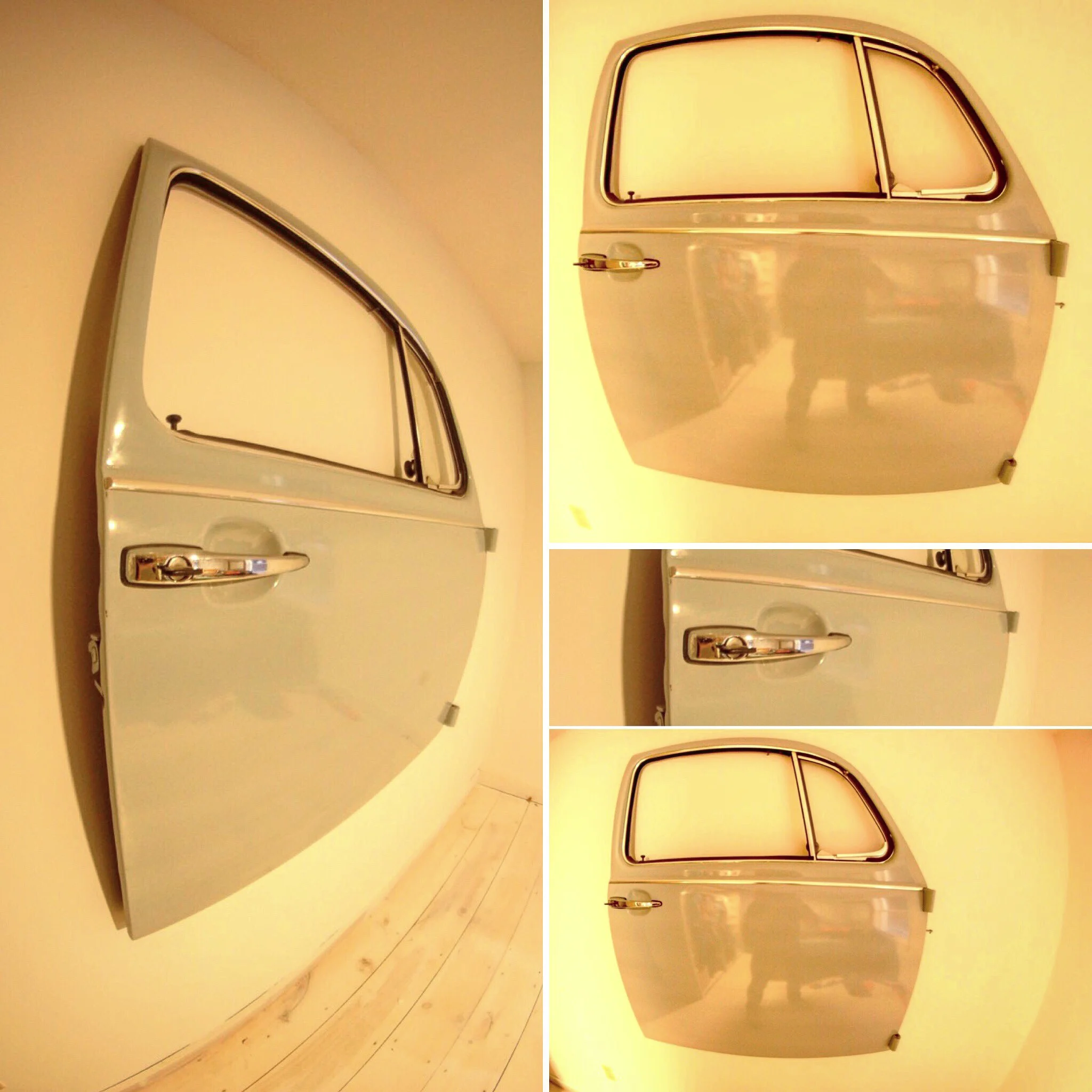  Refinished a 1969 VW Beetle door in the '69 color "Diamond Blue". This Wall Art piece is for sale. 