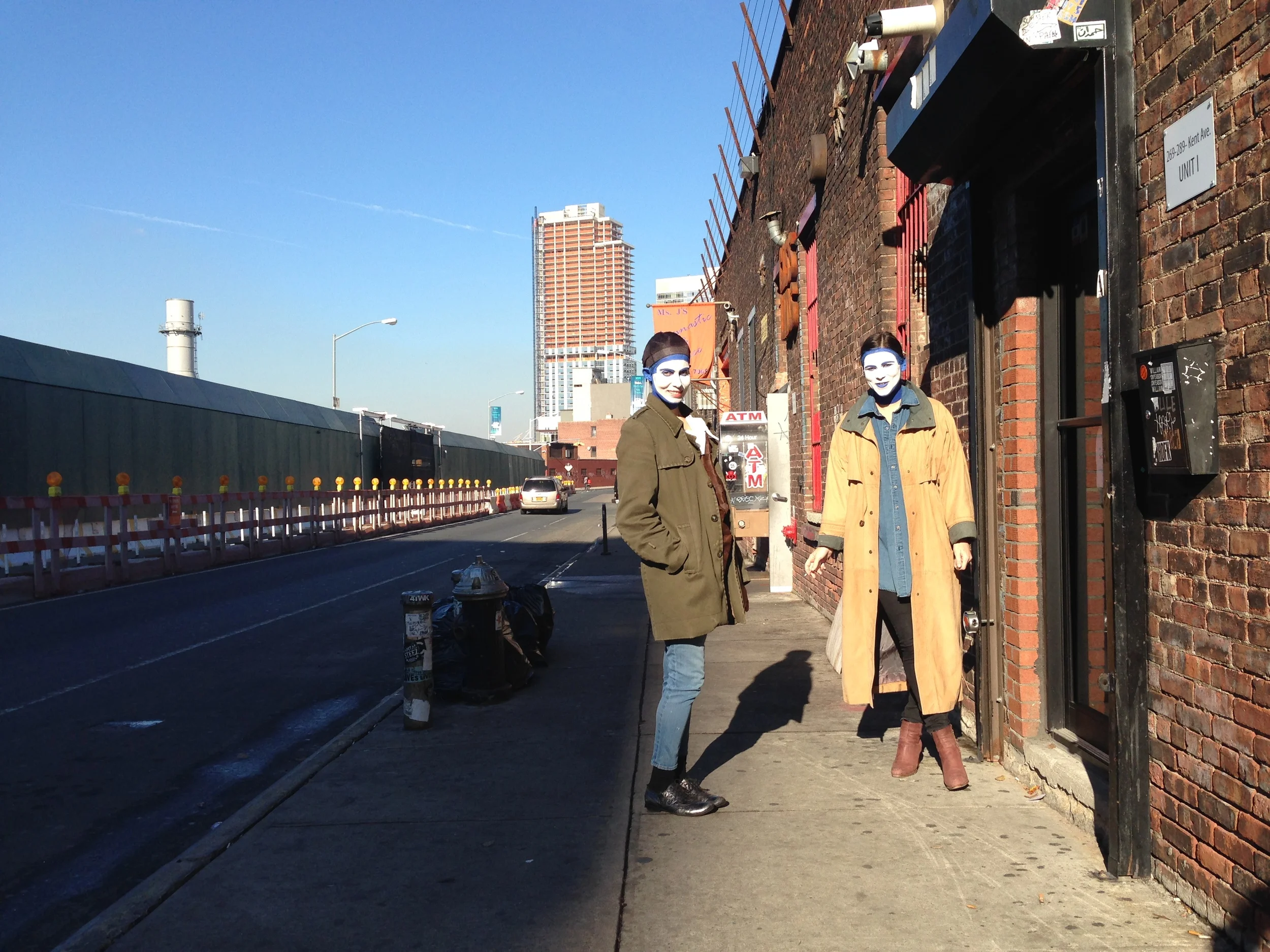 Boshra and Lizzie smurfin' around outside of the studio