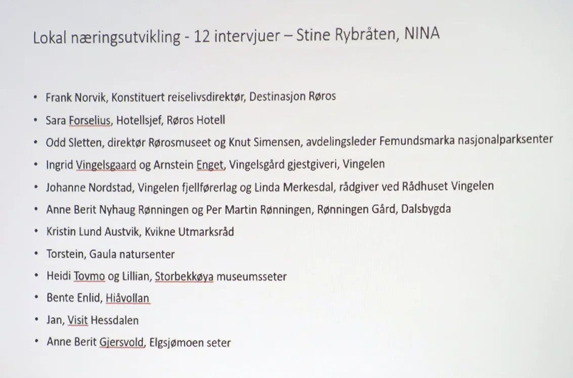 12 lengre intervjuer presenteres i NINA-rapporten. Her ser vi hvem som har blitt intervjuet. Foto: A. Nyaas