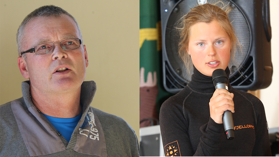 Steinar Ytterhaug, Dalsbygda og Kristin Lund Austvik, daglig leder/fjelloppsyn i Kvikne Utmarksråd. Ytterhaug grep ordet i forbindelse med orienteringen om NINA Rapport 1331, mens Lund Austvik kommenterte innspillet fra Kvikne Utmarksråd angående bestandsplanen for kommende femårsperiode. Foto: Arne Nyaas