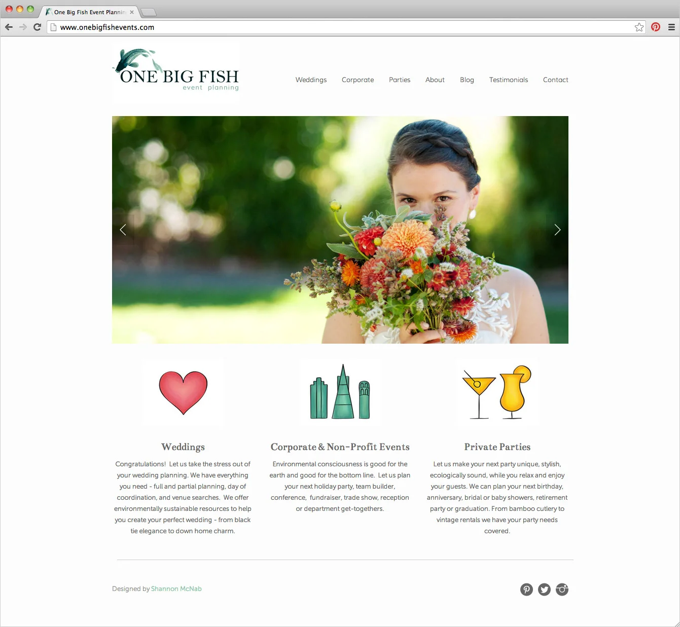 One Big Fish Events website homepage by Shannon McNab