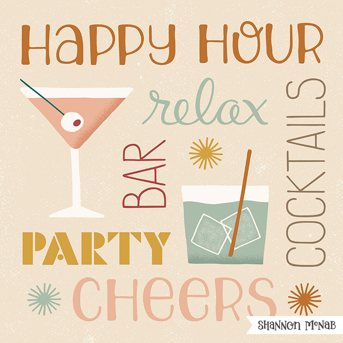 Happy Hour Cocktails Illustration by Shannon McNab ©2017