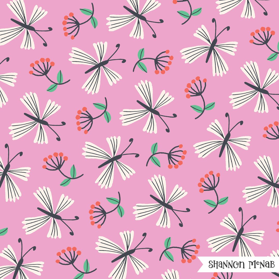Butterfly Kisses pattern from Charmingly Cheerful surface design collection by Shannon McNab