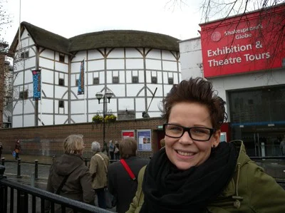 Shakespeare's The Globe. We had the fantastic opportunity to watch some of the rehearsal for McBeth and Mariella got blood on her jacket!