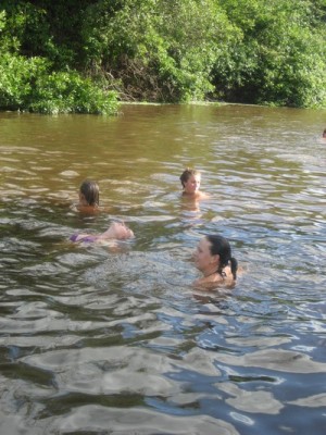 Swimming in the river. No caimans or alligators at the time, only pink river dolphins that wanted to bite our toes...