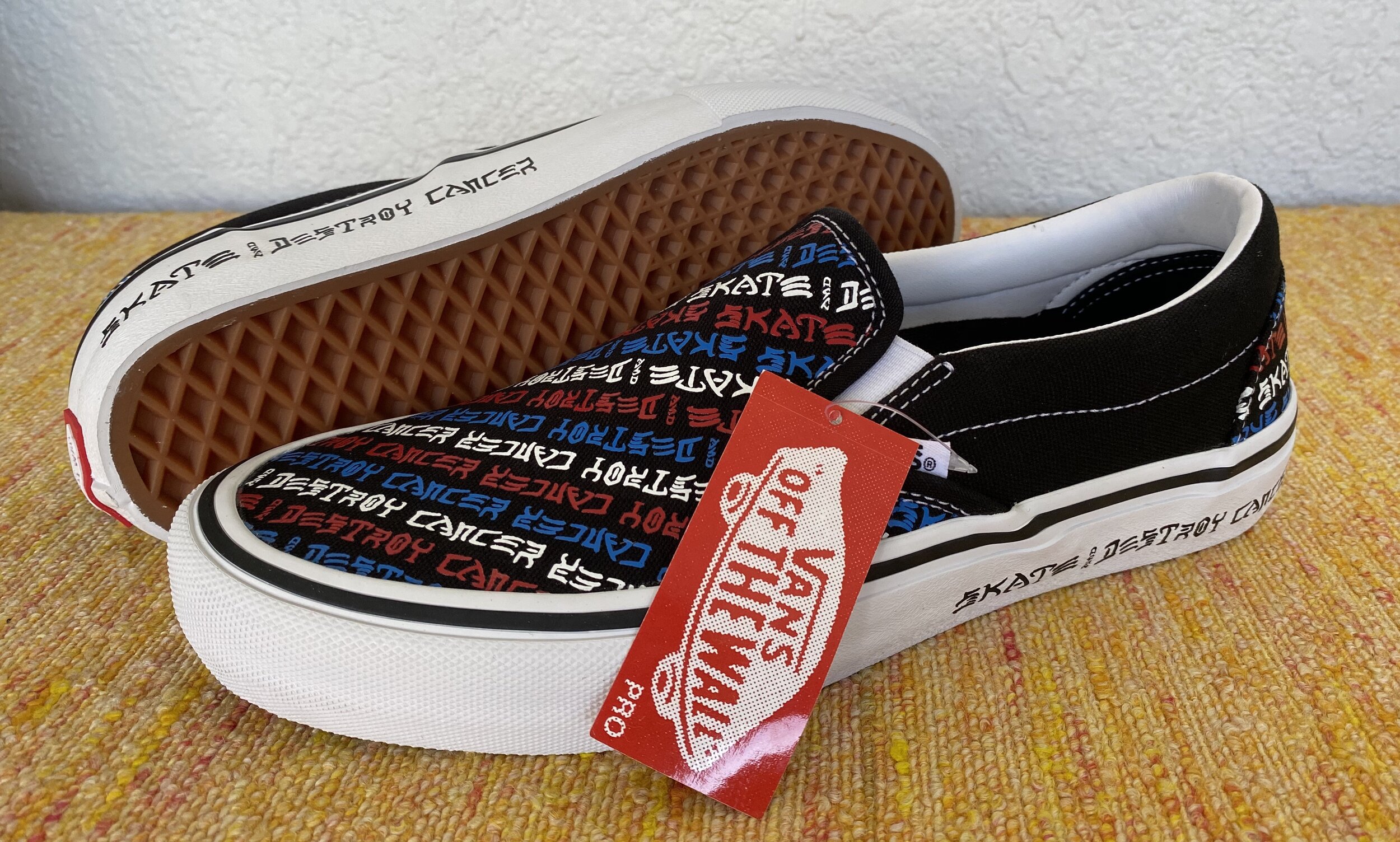 Red/White/Blue VANS PRO SKATE “SKATE AND DESTROY SLIP-ON SHOES WITH ULTRACUSH INSOLE plus DURACAP —