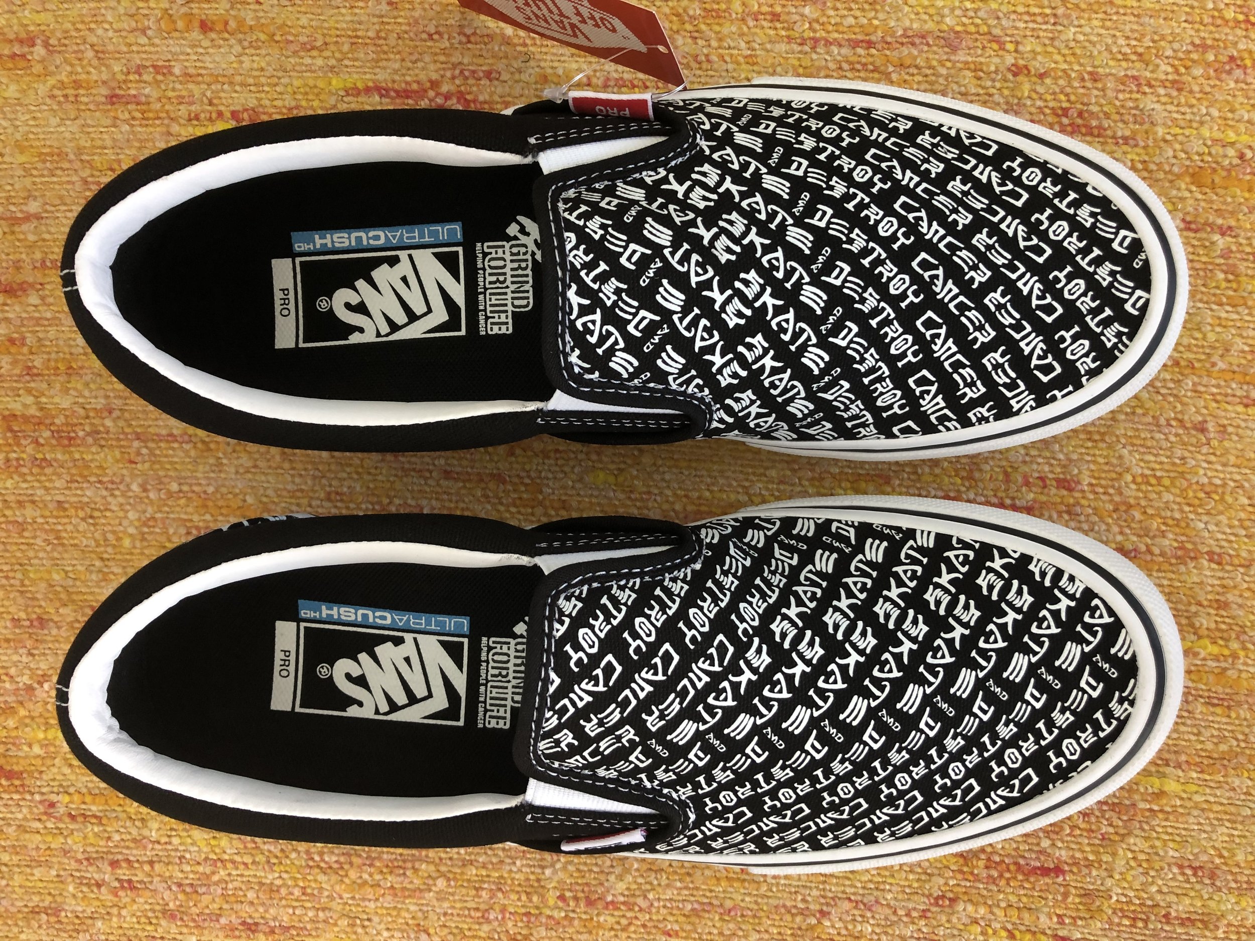 Black & White VANS PRO SKATE “SKATE AND DESTROY CANCER” SLIPON SHOES