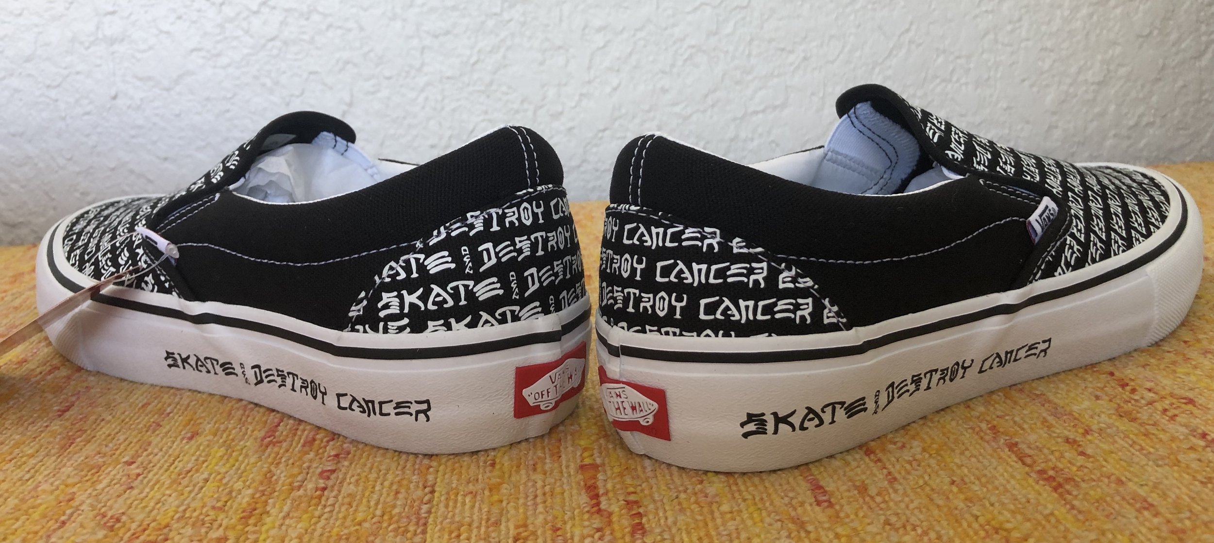 Black & White VANS PRO SKATE “SKATE AND DESTROY CANCER” SLIP-ON SHOES ...