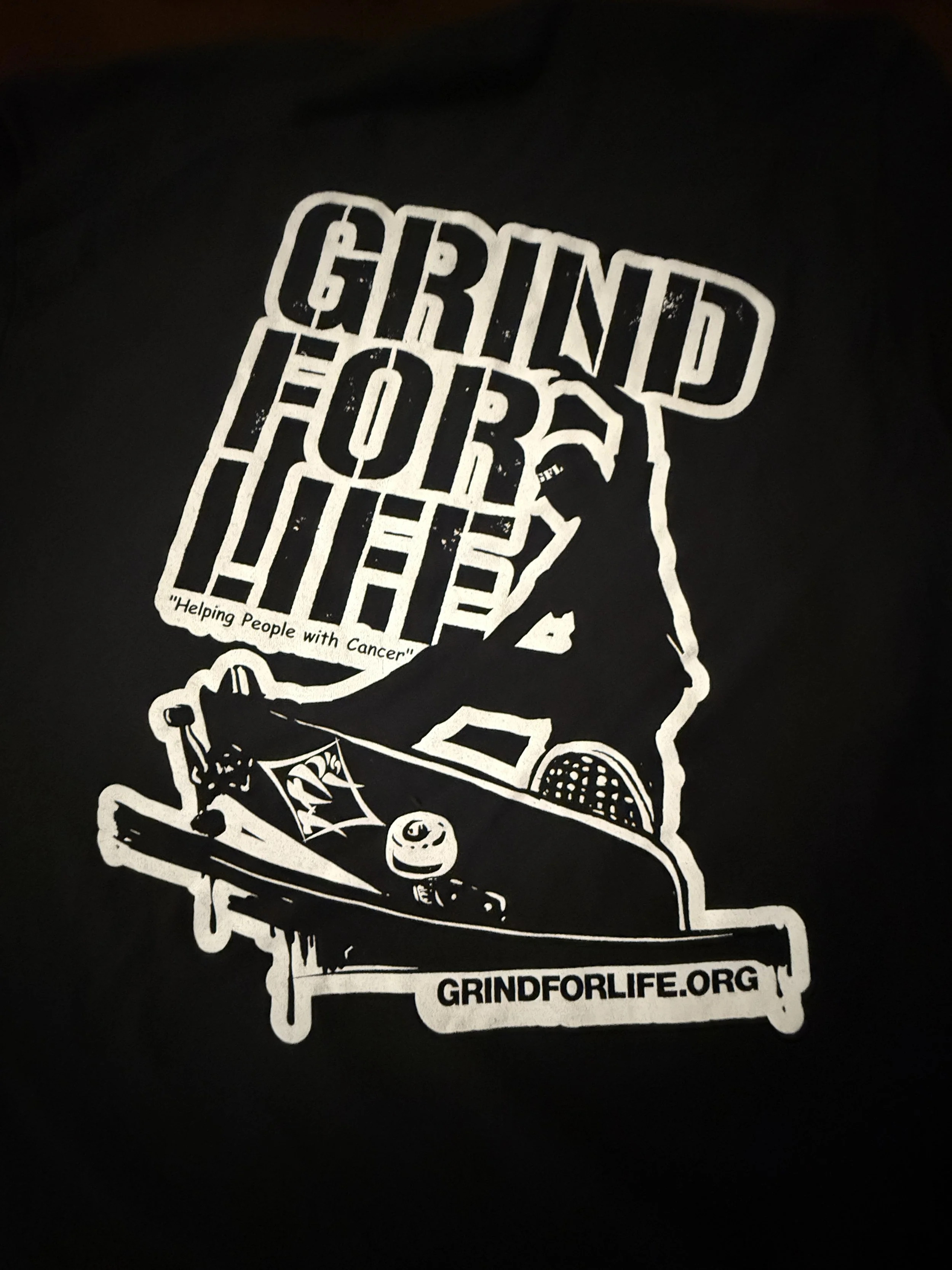 Men's and Woman's Black Grind For Life T-Shirt - Skate and Destroy Cancer - Skateboarder Logo