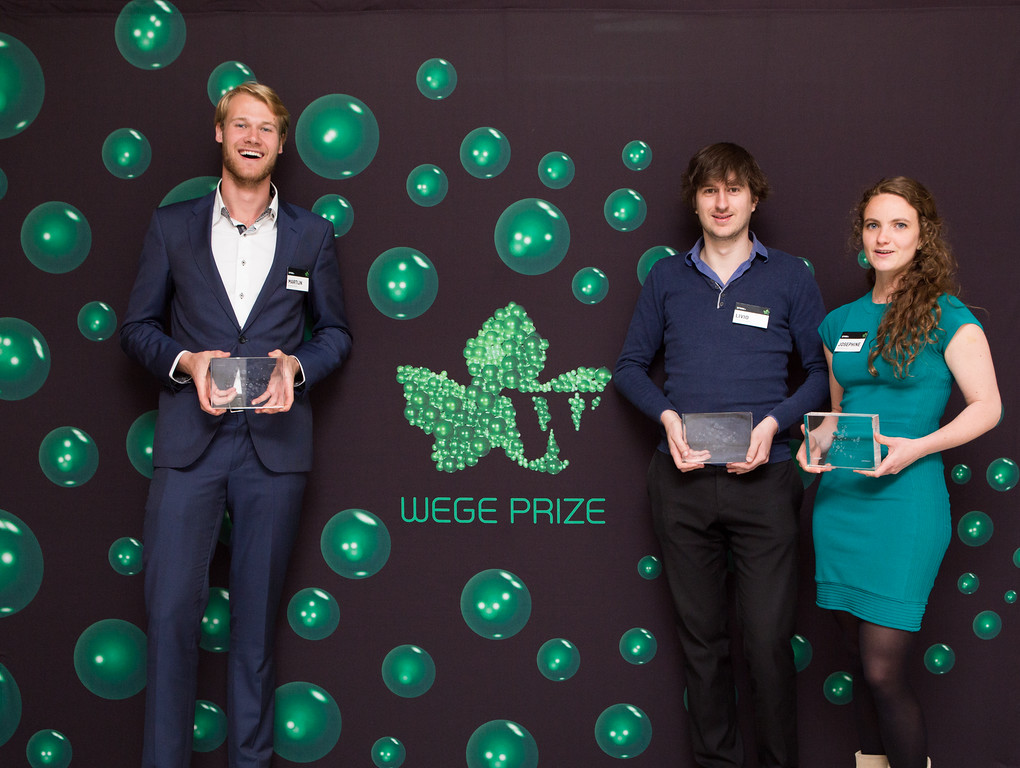 (left to right): Spaak+ members Martijn Savenije, Livio Bod, and Josephine Nijstad with their 1st place trophies at the Wege Prize 2016 Awards