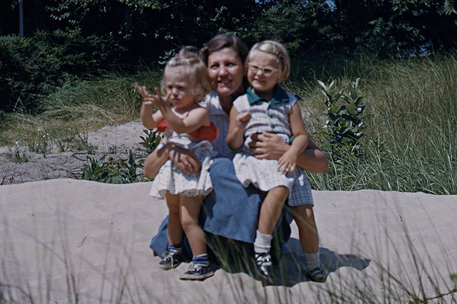 Grandma Marjorie with Aunt Margie and Jeanne (1953).