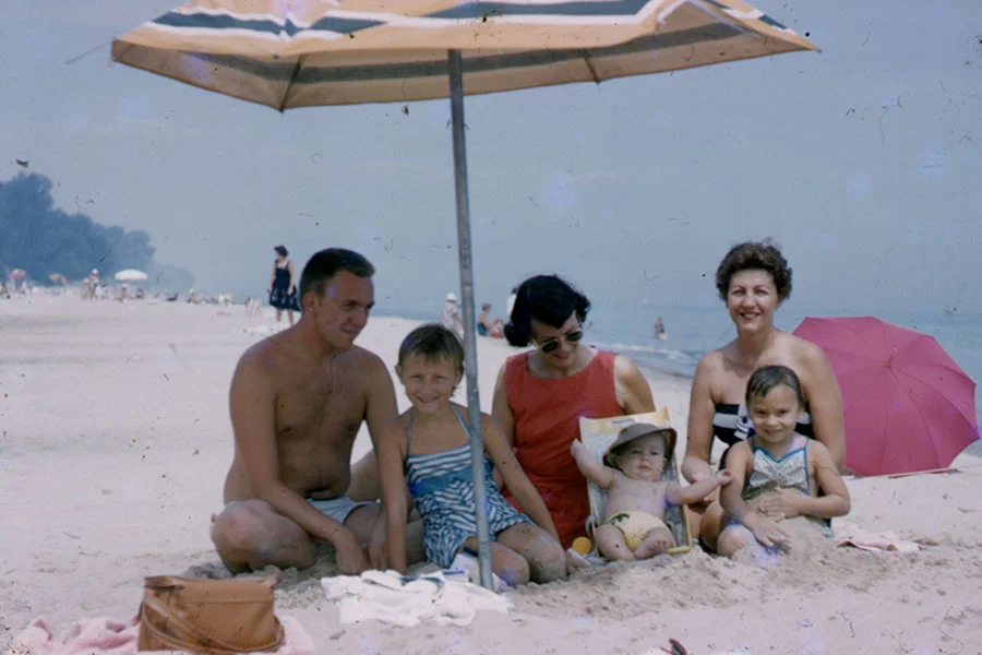 Dad, Aunt Margie, Great Aunt Jeanette, unknown kiddos, Grandma Marjorie. (1959)