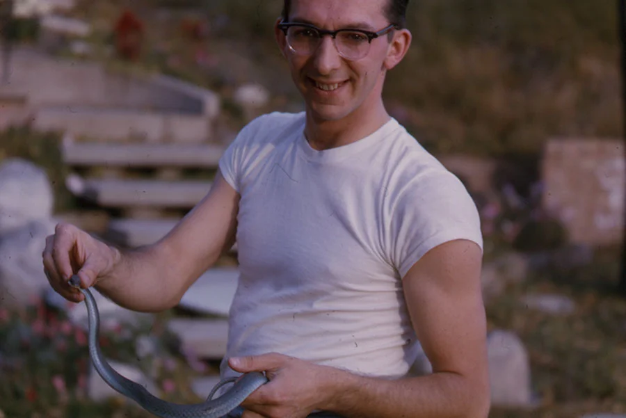 Uncle Dick Moore with a snake friend. (1963)