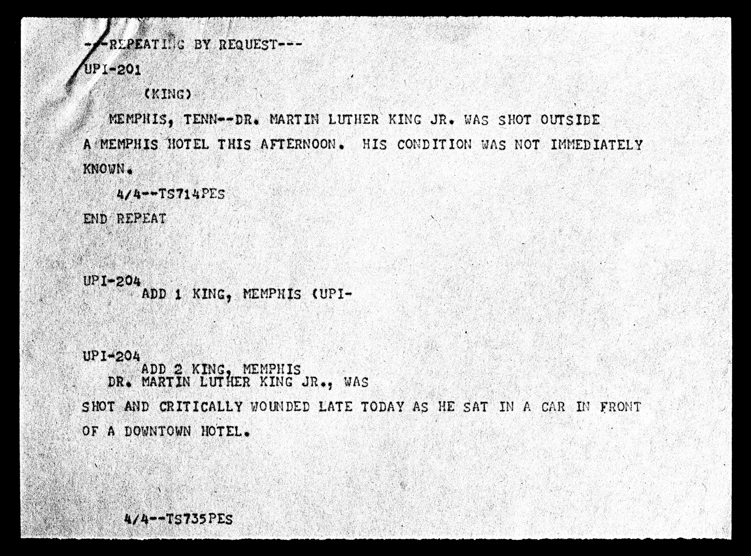 The Telegram reporting MLK’s shooting, Smithsonian Museum, DC, 2009.