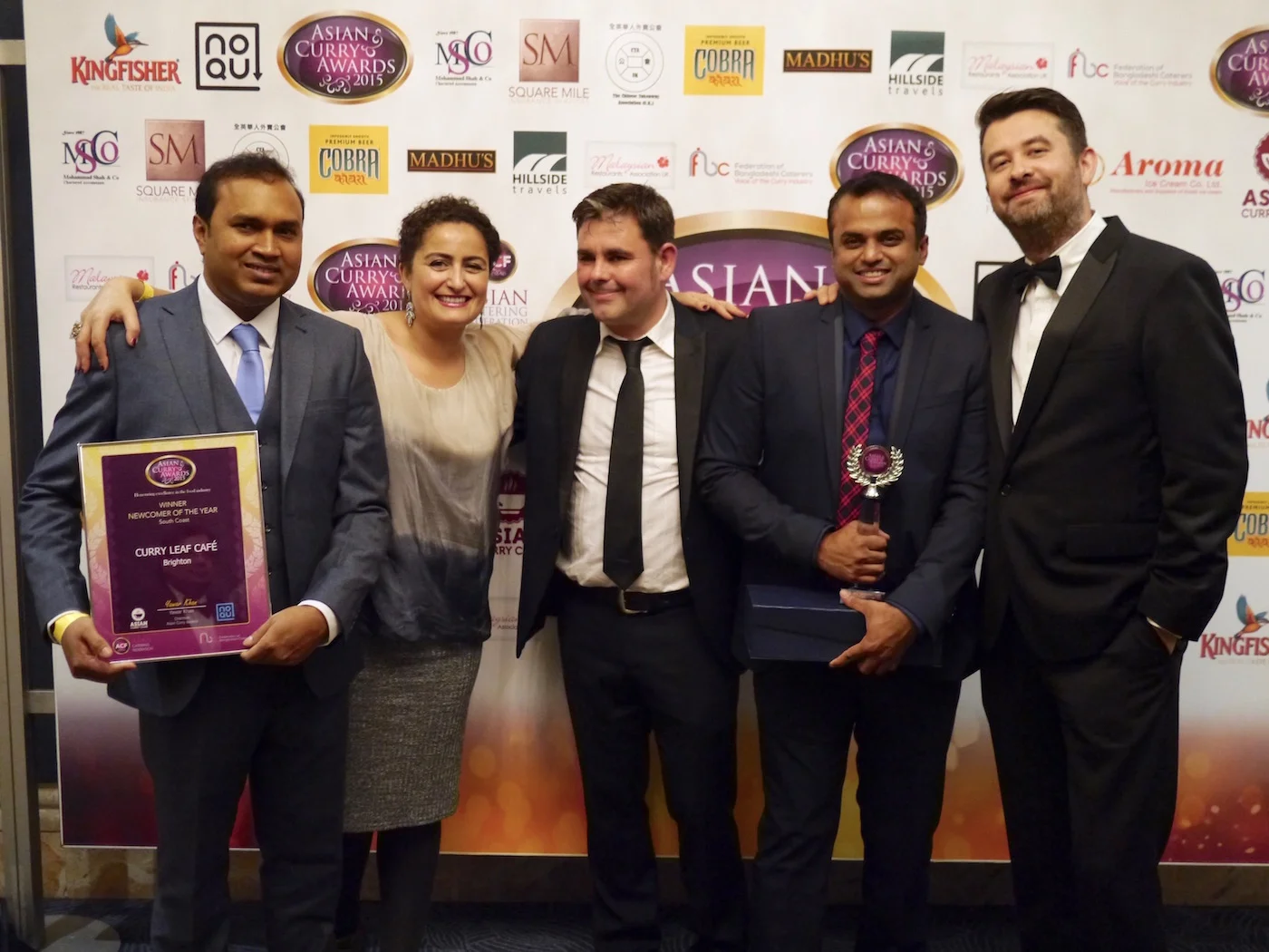 From left: head chef Gouranga Bera, operations manager Rachida Zitouni, patron Matt Turner, and co-owners Kanthi Thamma and Euan Sey pose with the award 