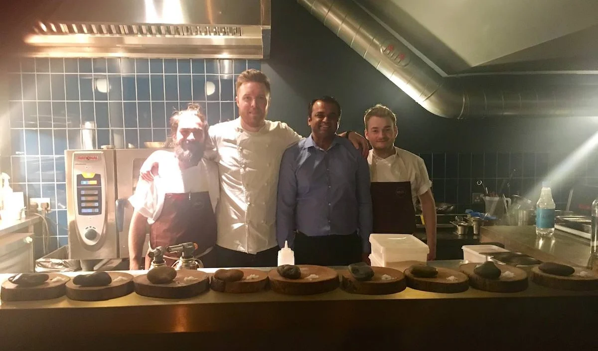 Chef Kanthi (3rd from left) with Steven Edwards (second from left) and his team at Etch in March 2017