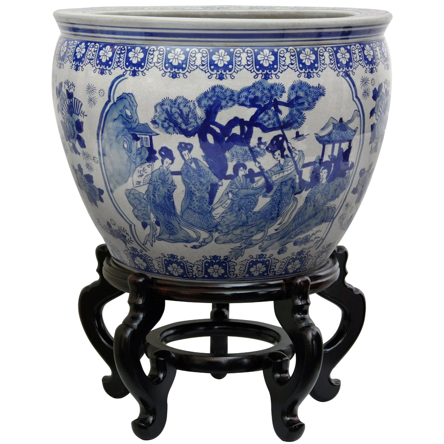 oriental furniture 12" ladies blue and white porcelain $69