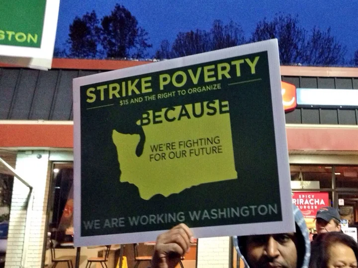 8:50 am – Fast food workers strike for $15 in Bellevue and across the country; more to come