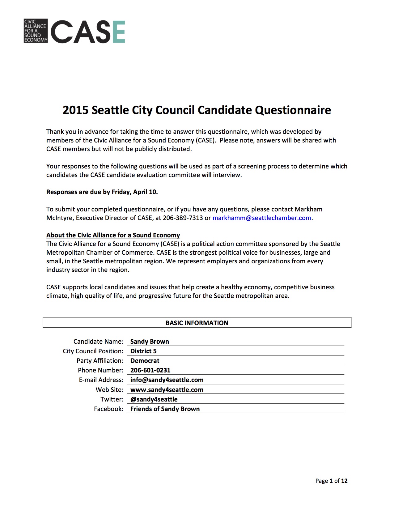 Please find Sandy Brown's CASE questionnaire attached , we never did a restaurant questionnaire however. 