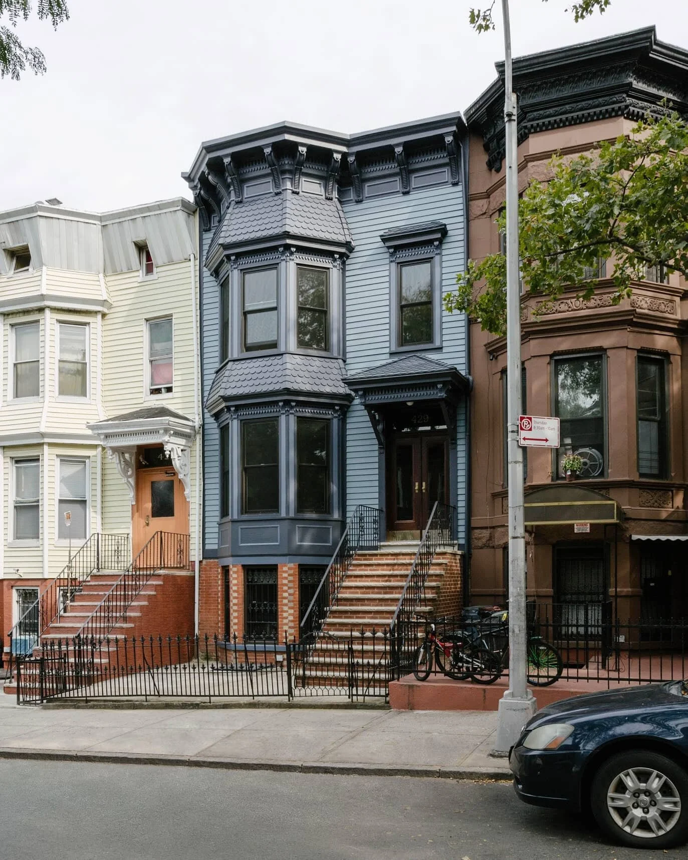 We're happy to share our Sunset Park Townhouse, completed early 2020. Dating to the late 19th Century, we revived the facade in the original style, with hand-cut details and cedar siding. It's the only blue house on the block, and we love it. Interio