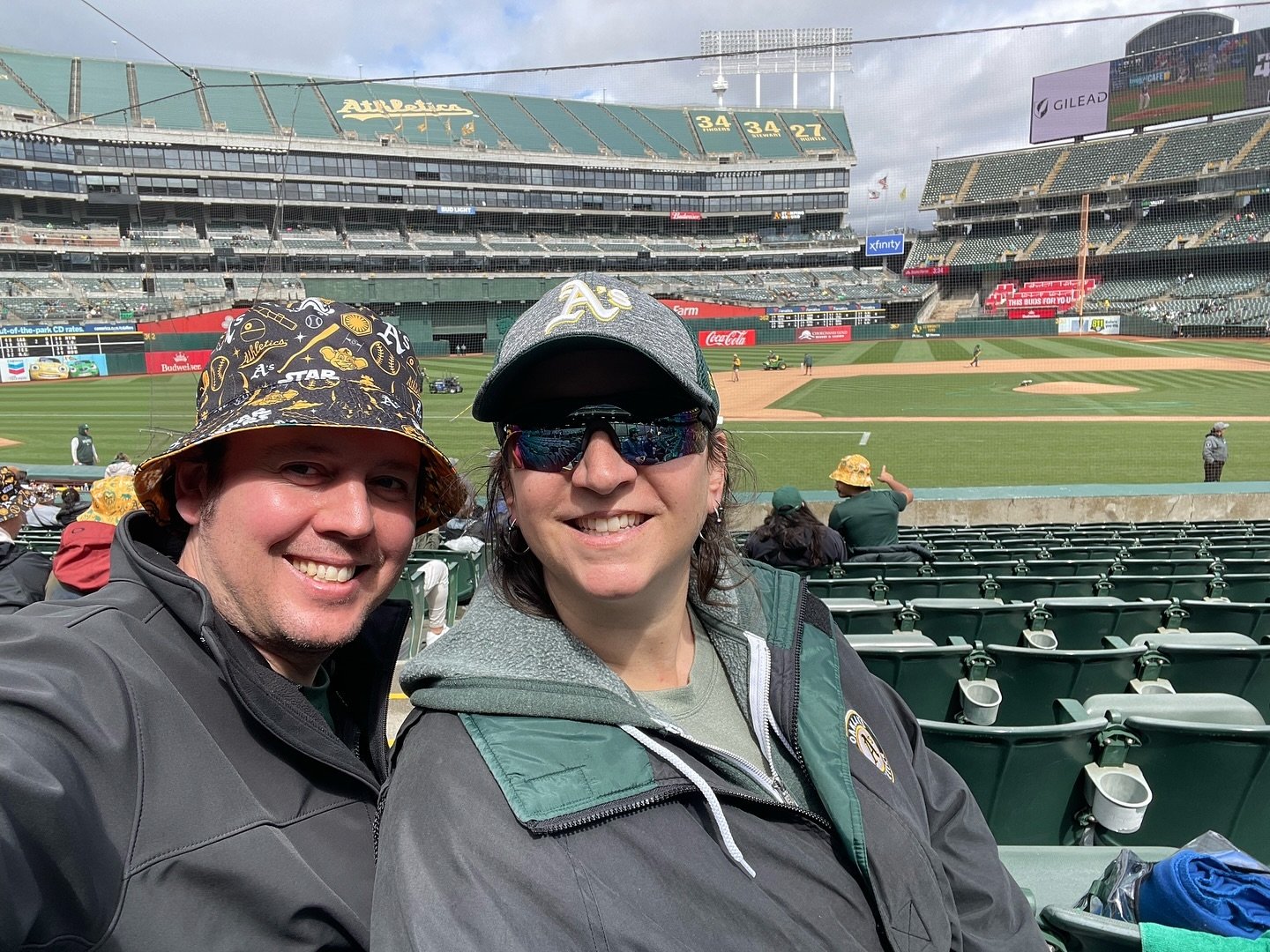 #atthecoliseum for the A&rsquo;s vs. Miami Marlins game today. After a 3 hour rain delay, the sun is peaking out. Let&rsquo;s go Oakland!