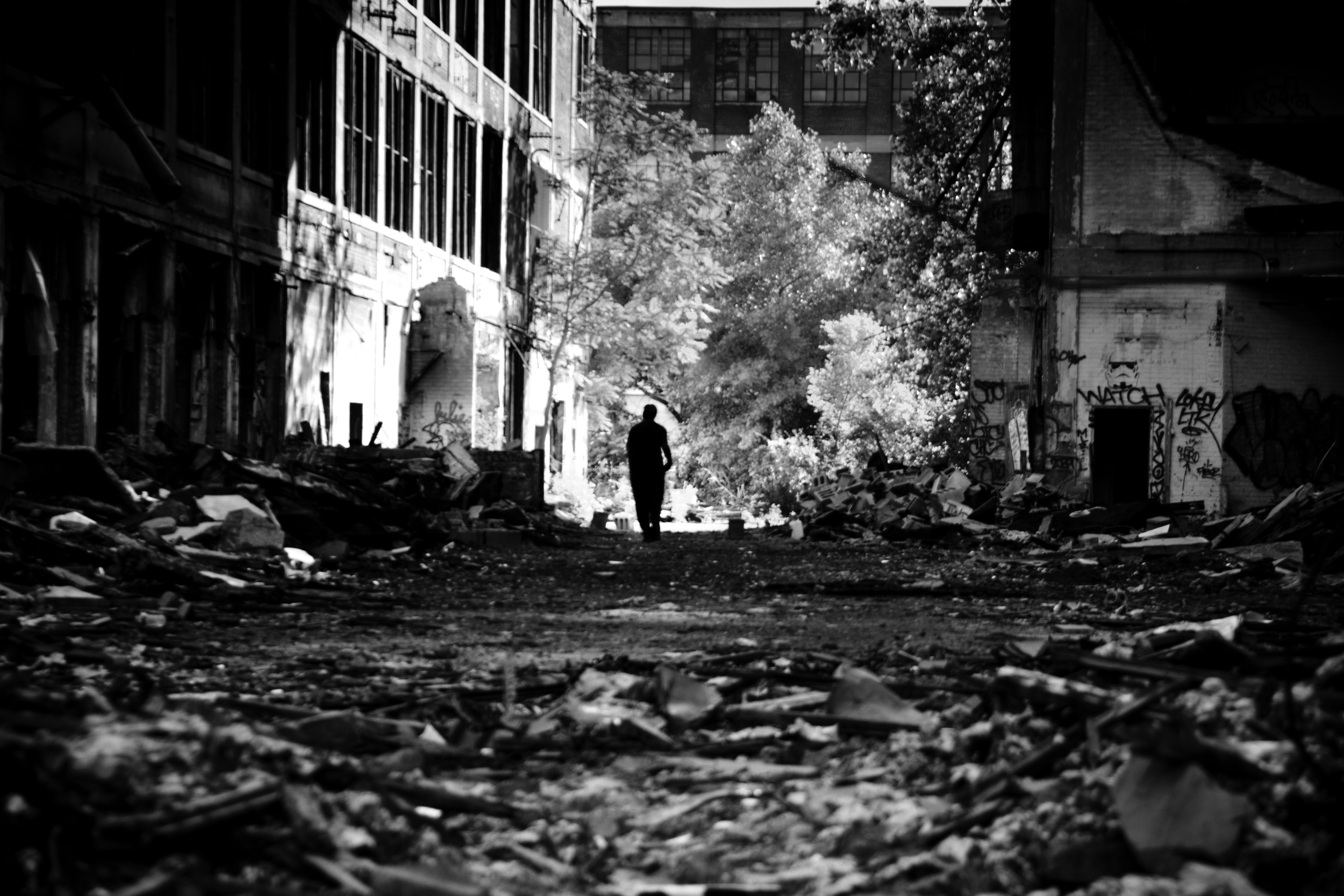  A scrapper wanders through the Packard Plant in hopes of finding what little metal may be left in the infrastructure. Packard Plant, Detroit.&nbsp; 