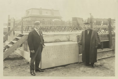  Mr. Wilbur (left) with University of Vermont President Guy W. Bailey (right) at the cornerstone of UVM’s Ira Allen Chapel in 1925. 