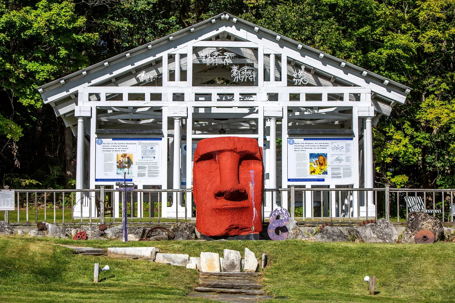 a white building with a sign on it