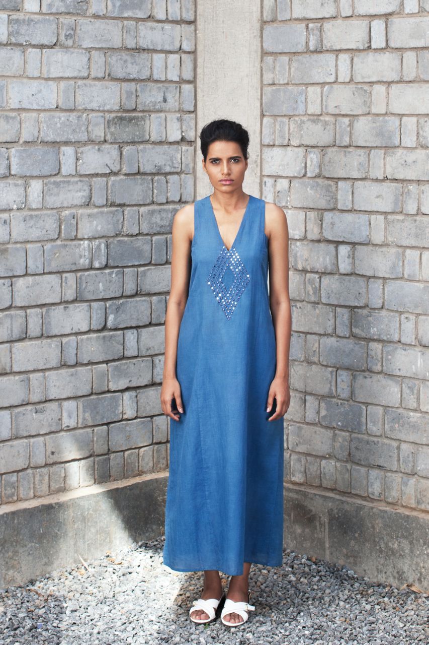 Hira Khadi Indigo Kaftan