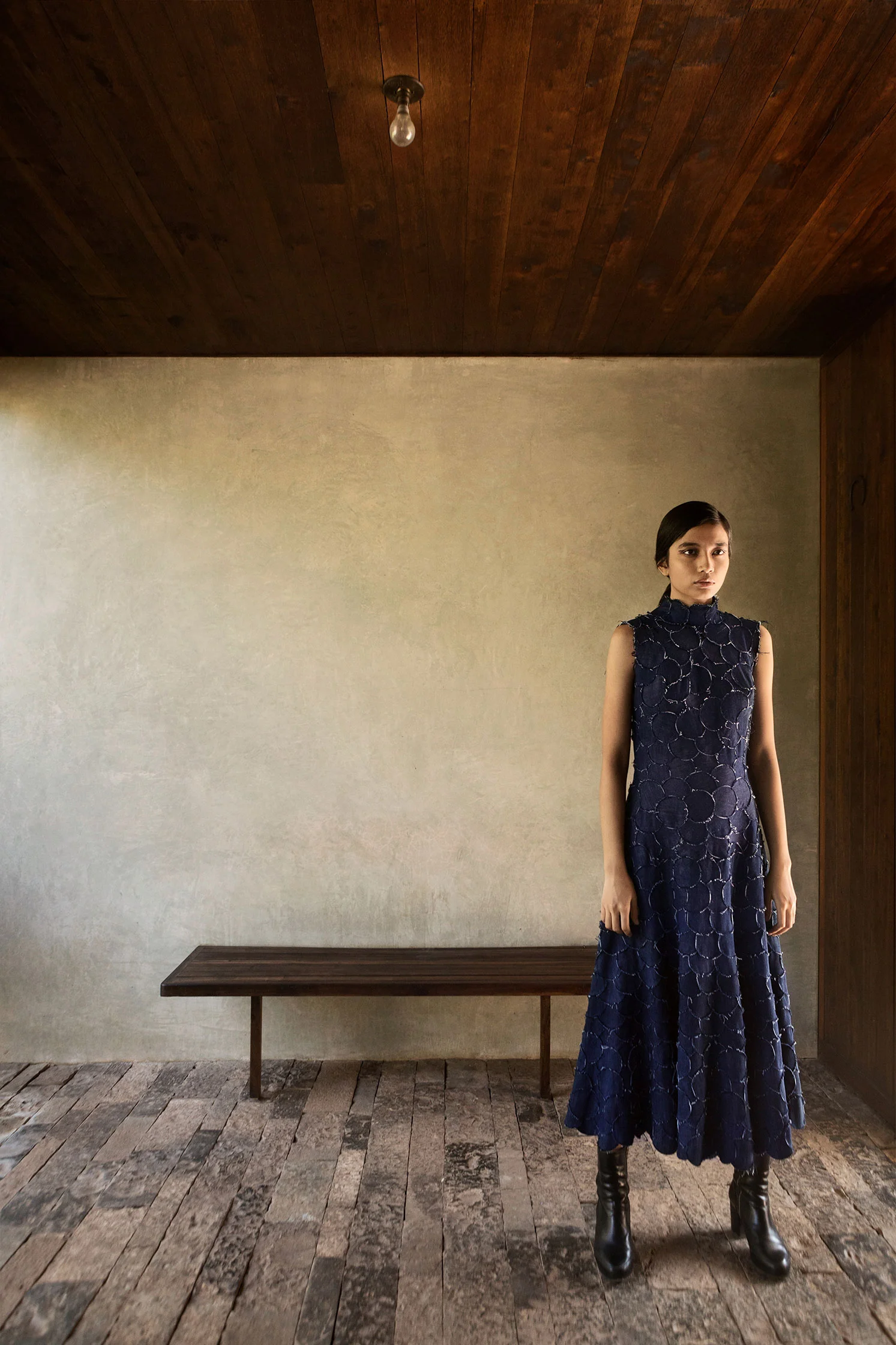 Circle Dress in handwoven indigo khadi denim