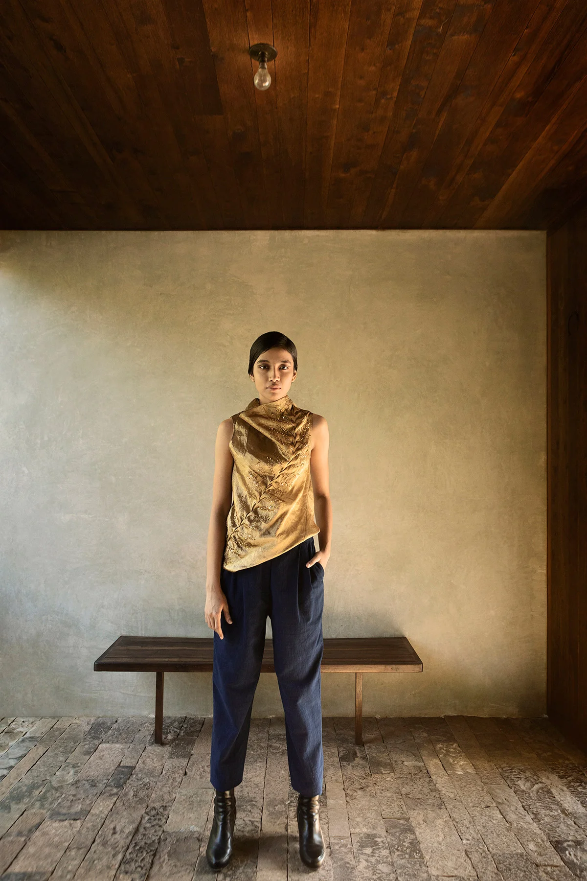 Gilt Bias Top, Neel Khadi Pleat Pant 