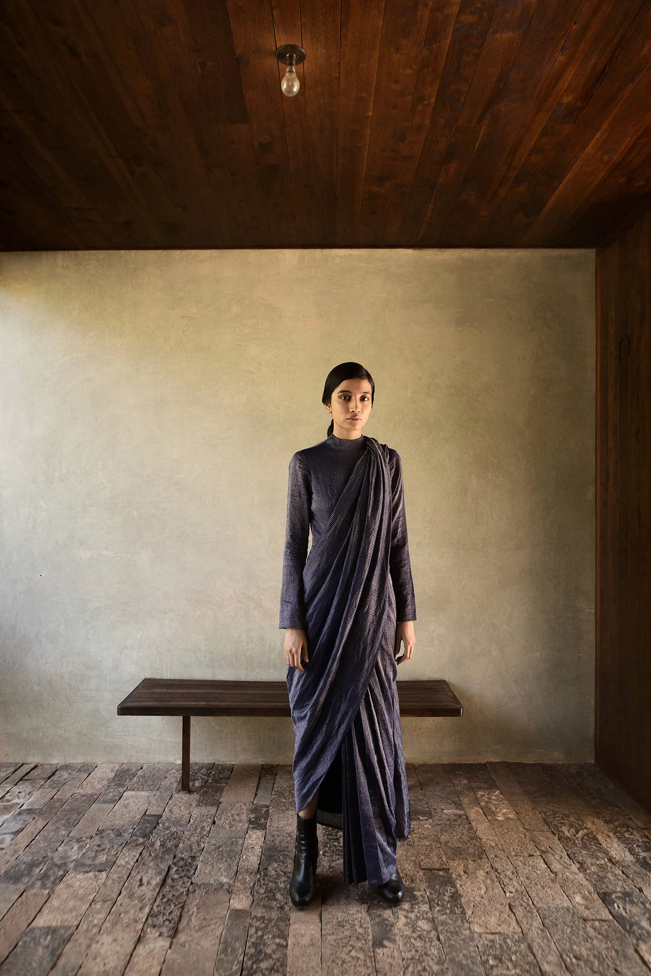 Ranchi Sari Dress in handwoven cotton & zari