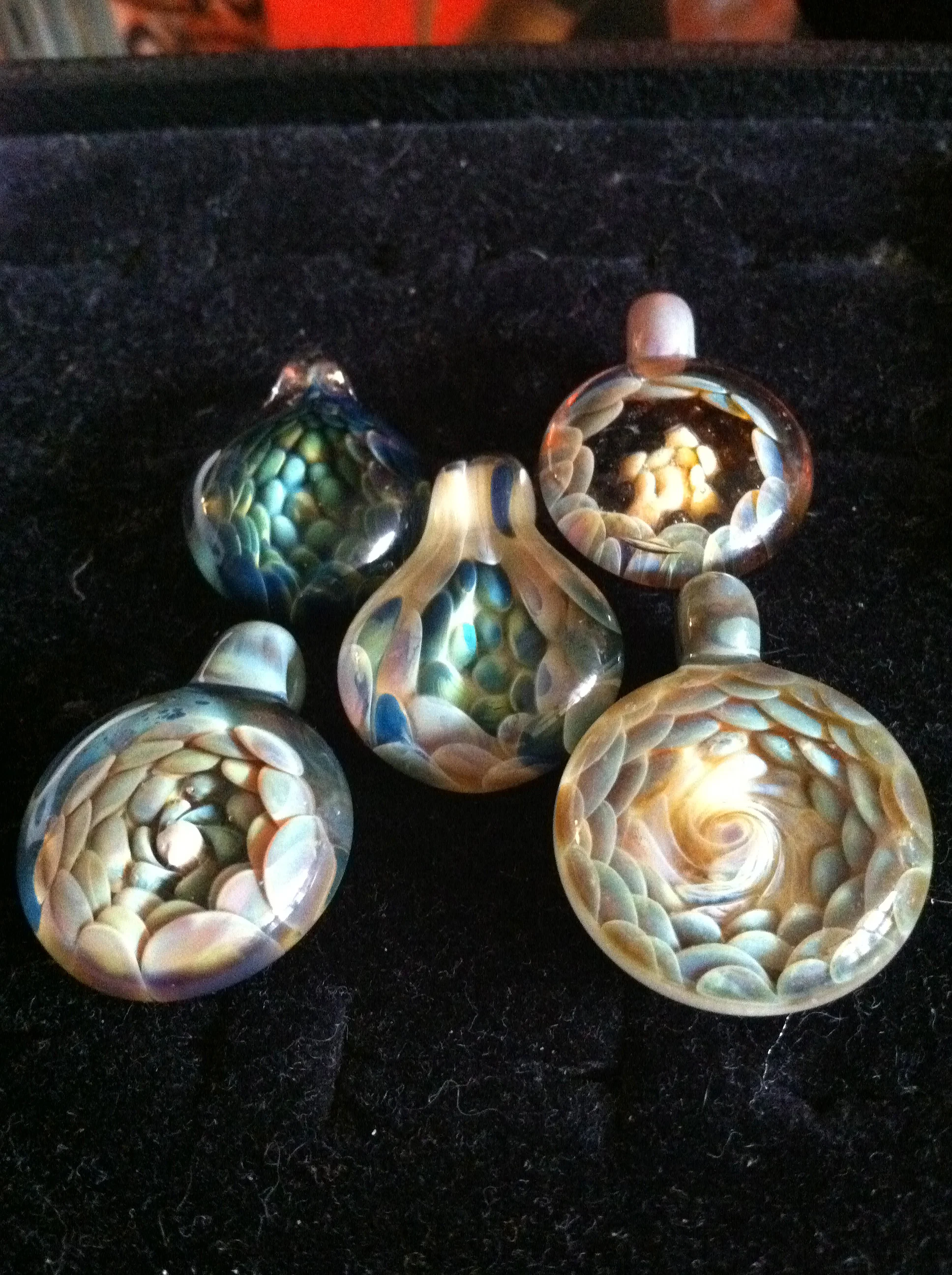 Spiral world pendants made in 2011. Sold.